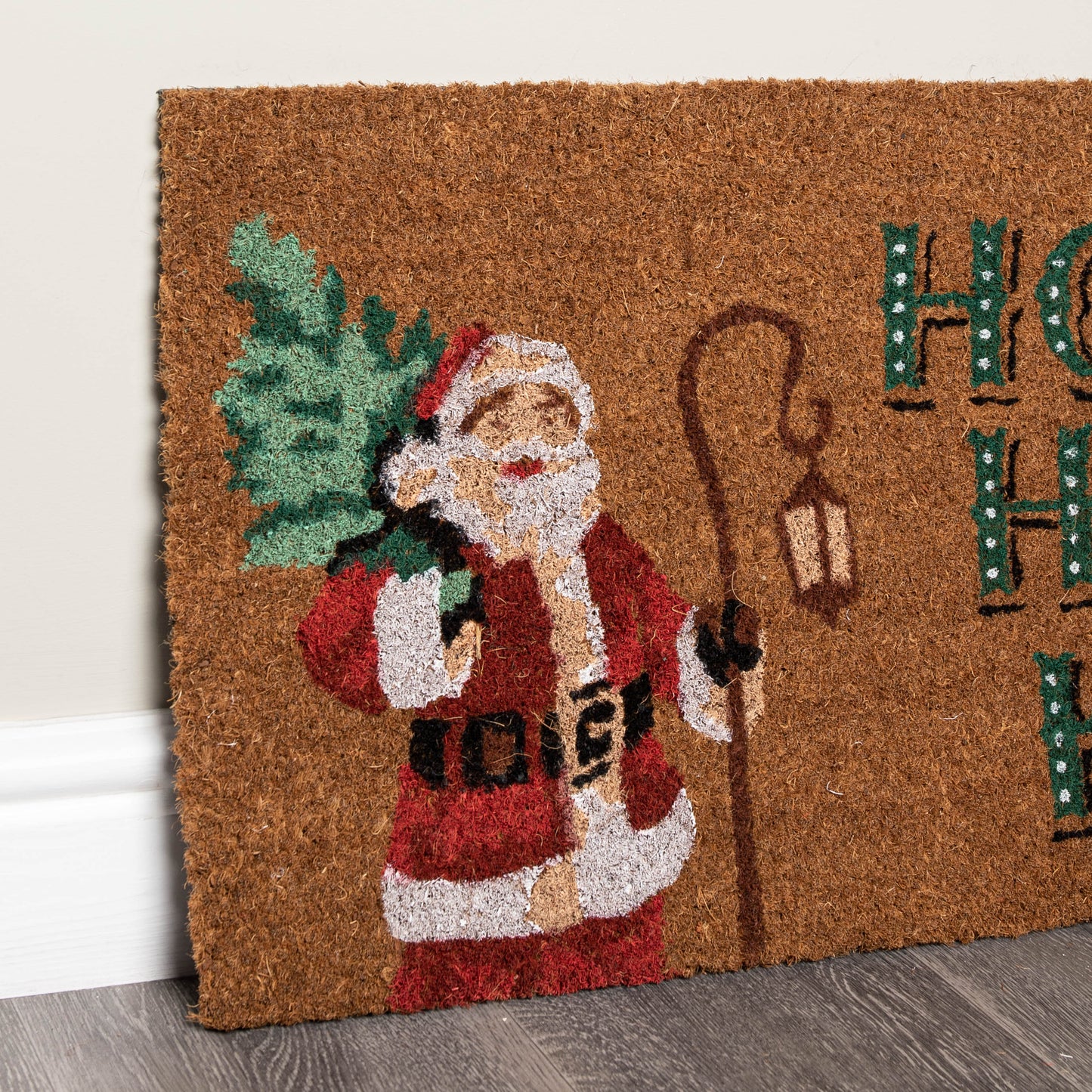 60cm x 40cm Brown Christmas Ho Ho Ho Doormat with Santa