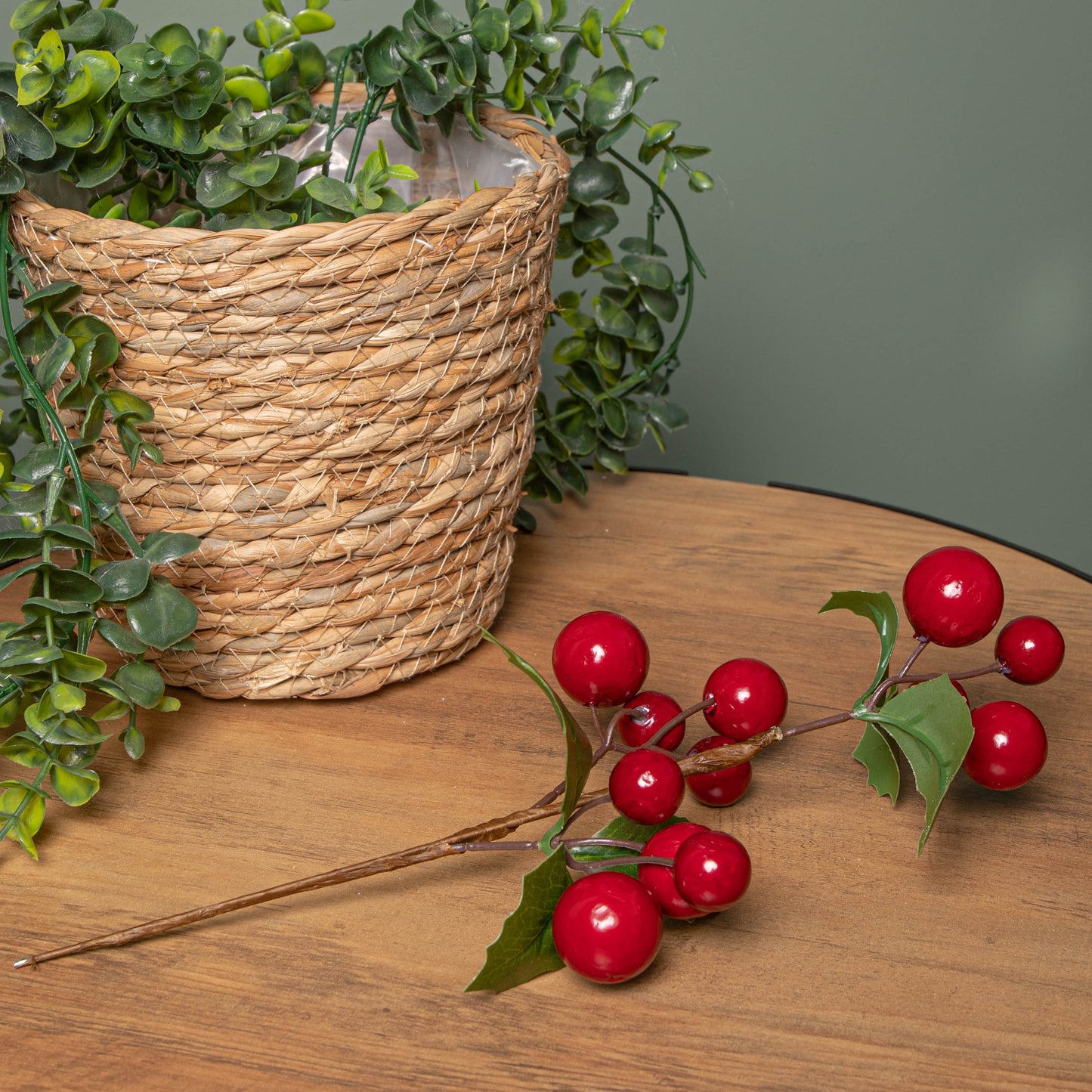 Set of 6 30cm Christmas Pick Decoration with Cherries and Holly Leaves