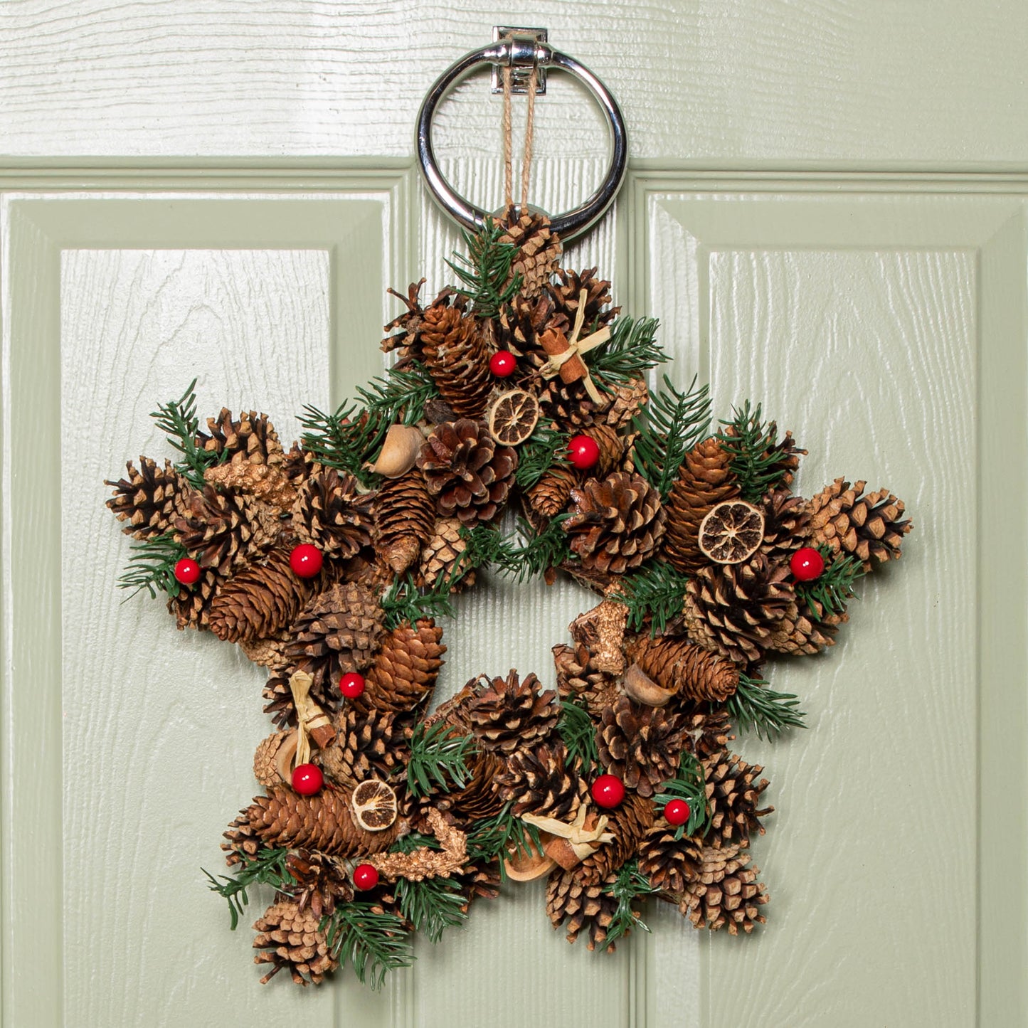 35cm Winter Spice Star Hanging Christmas Wreath with Pine Cones Red Berries & Dried Fruit