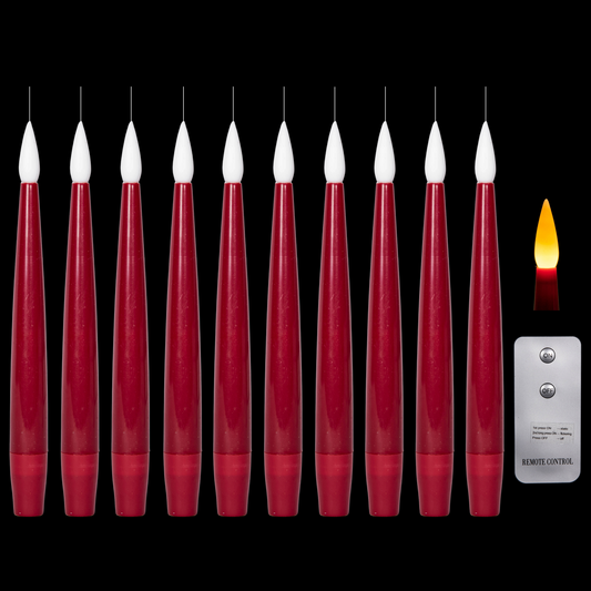 Set of 10 15cm Floating Red LED Battery Candles in Warm White with Remote Control