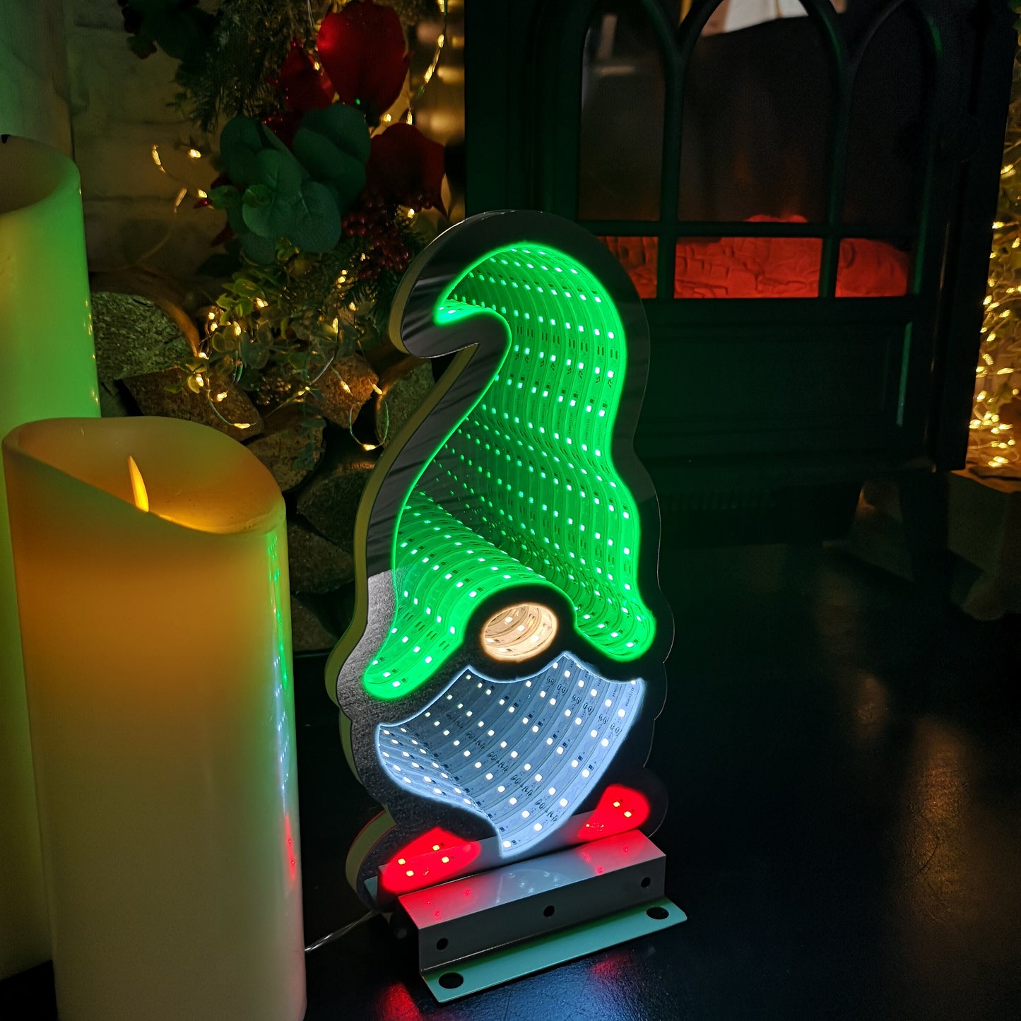 30cm LED Infinity Light Gonk - Green Hat