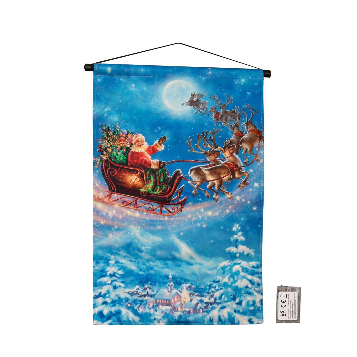 60cm x 40cm Battery Operated Light up Santa Sleigh Fabric Hanging Christmas Banner