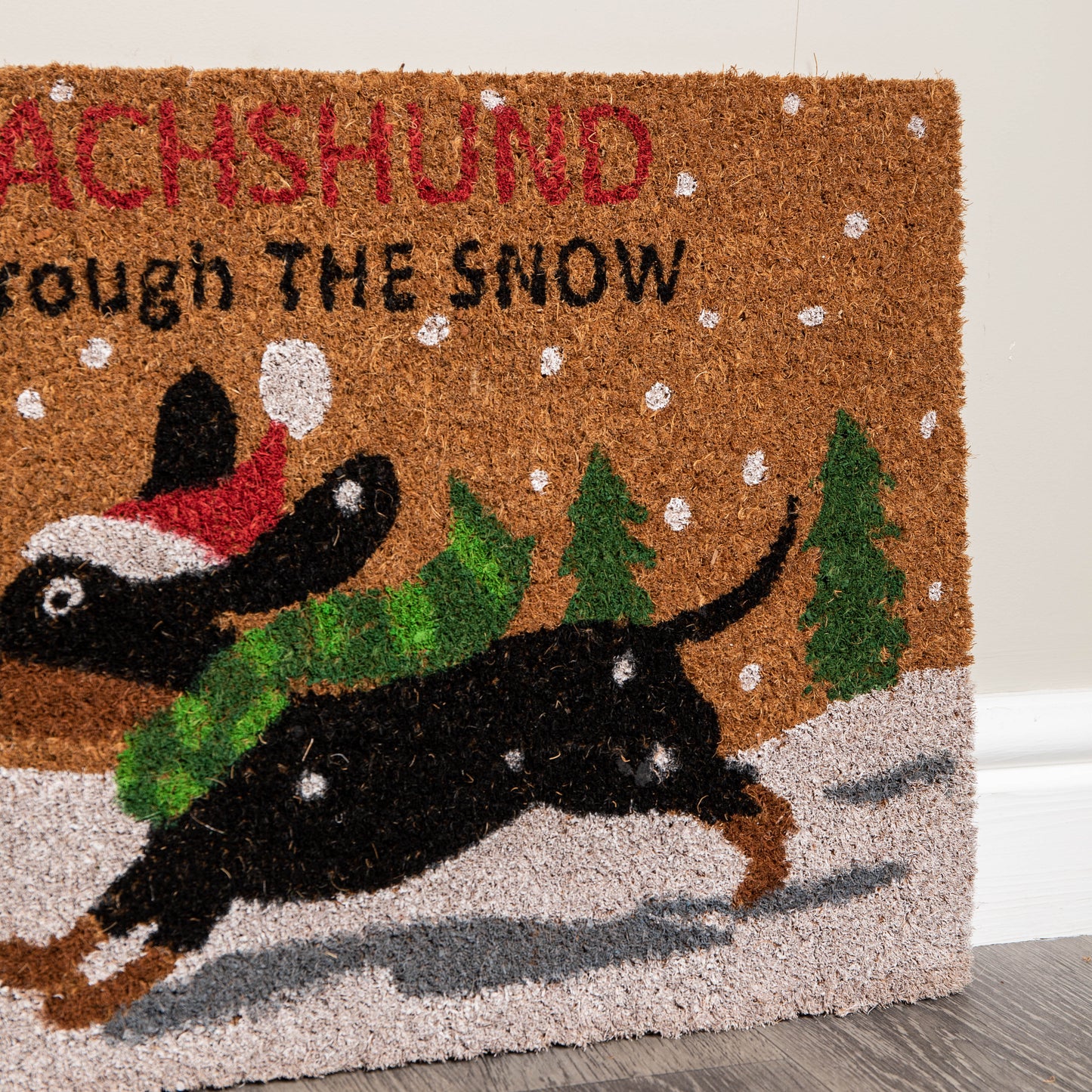 60cm x 40cm Brown Christmas Dashing Dachshund Dog Doormat 