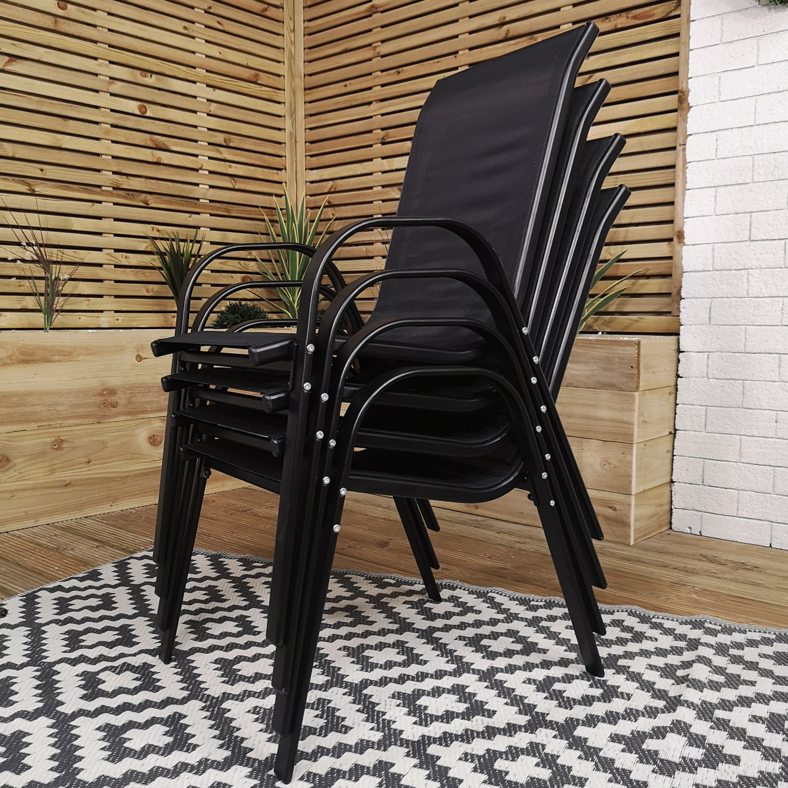 Set of 4 Outdoor Garden Patio Textilene Furniture Chairs in Black