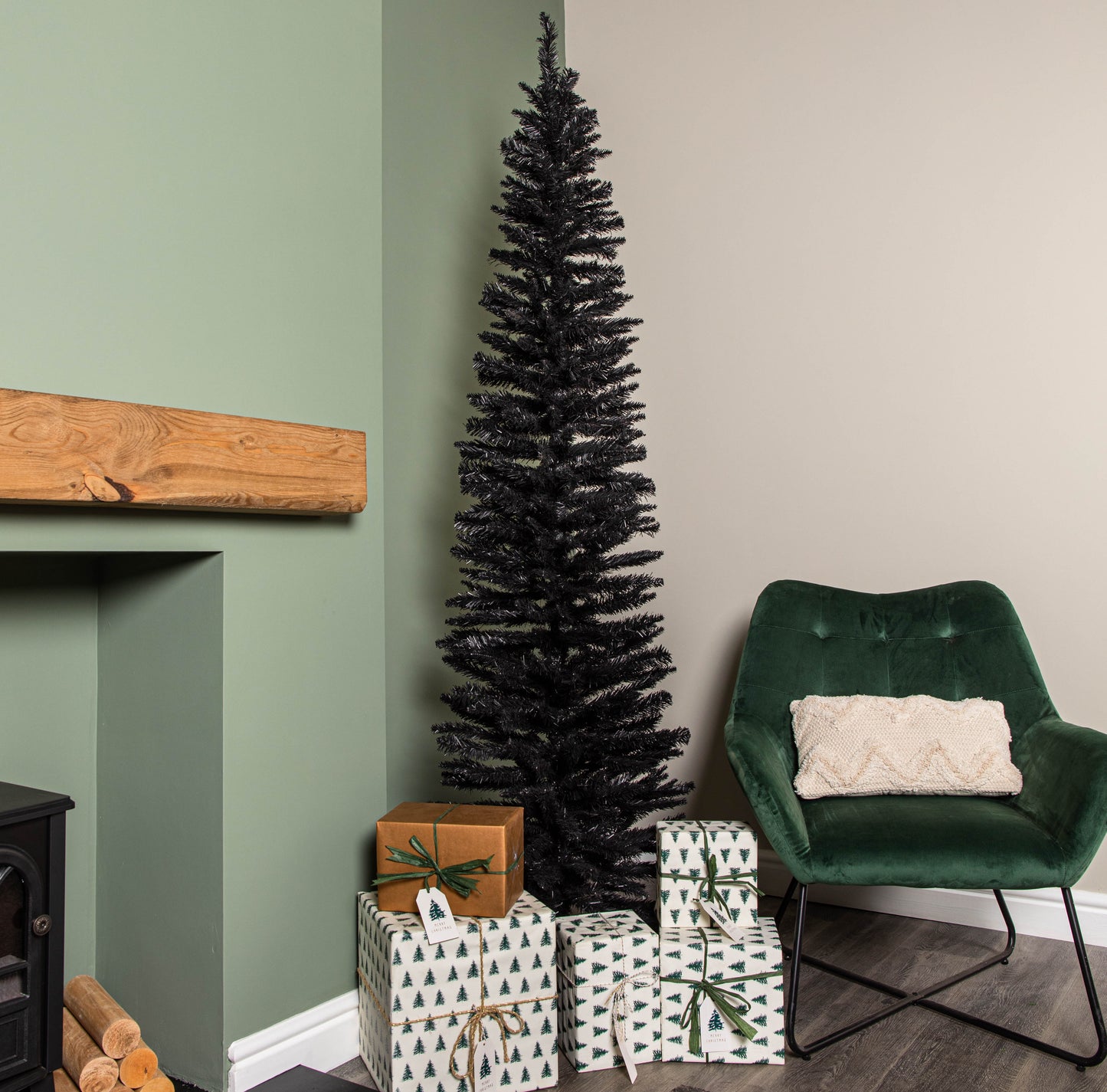 7ft (2.1m) Black Pencil Pine Artificial Christmas Tree with 401 Tips