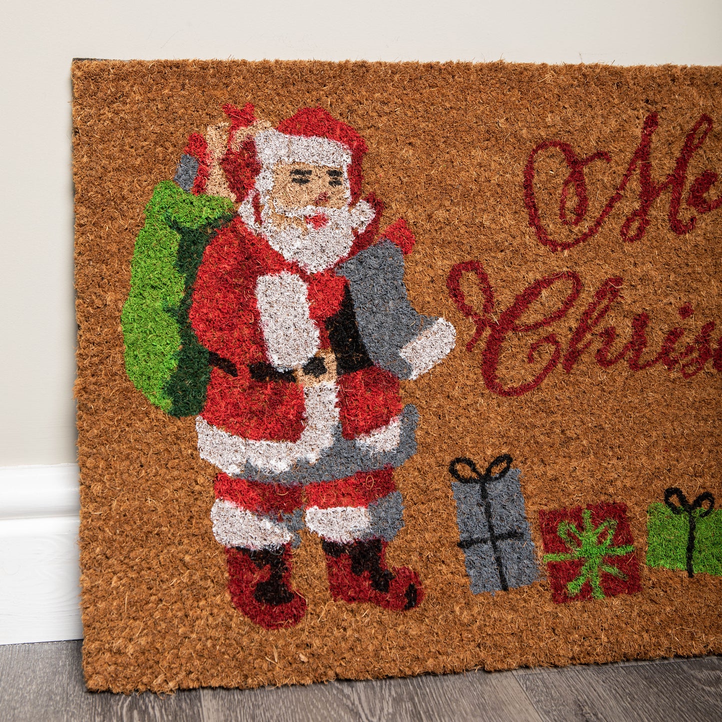 60cm x 40cm Brown Merry Christmas Doormat with Santa