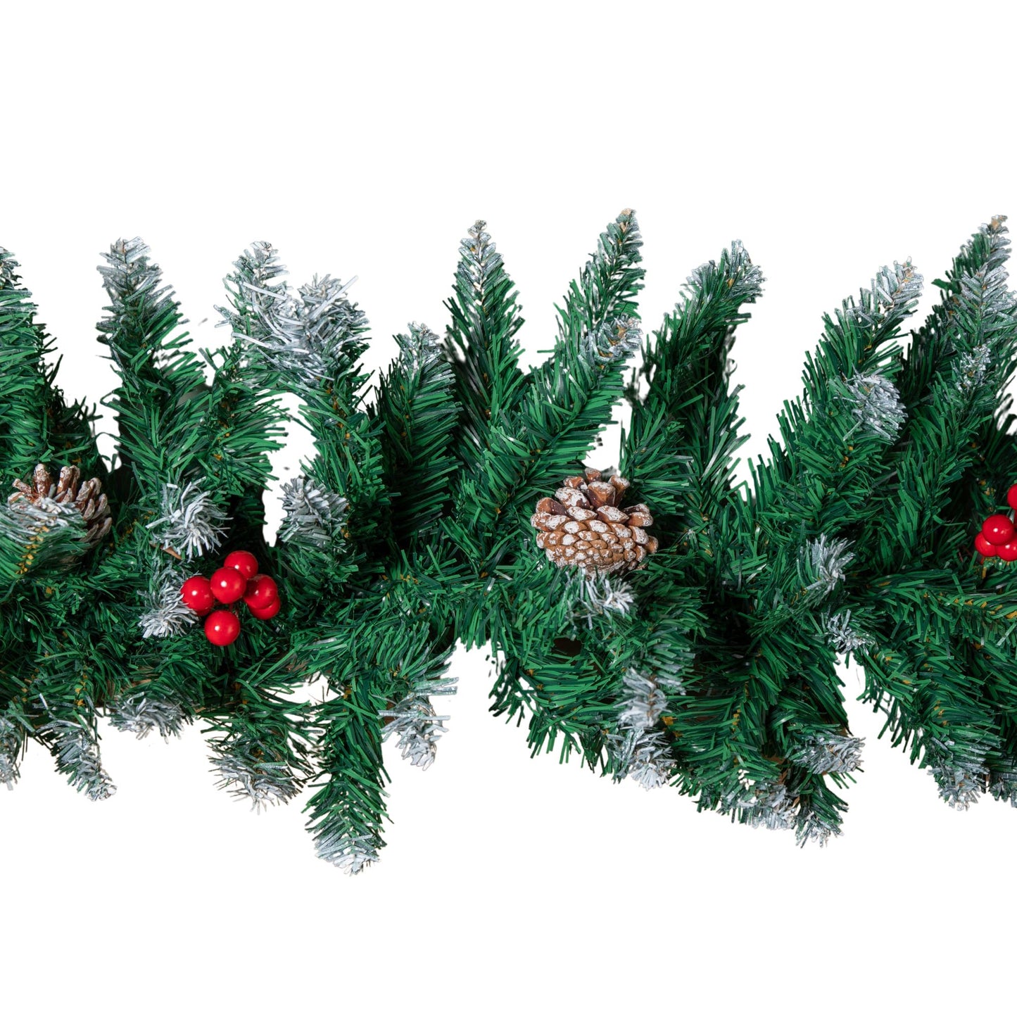 2.7m Snow Tipped Christmas Garland with Red Berries, Cones & Bullet Tips