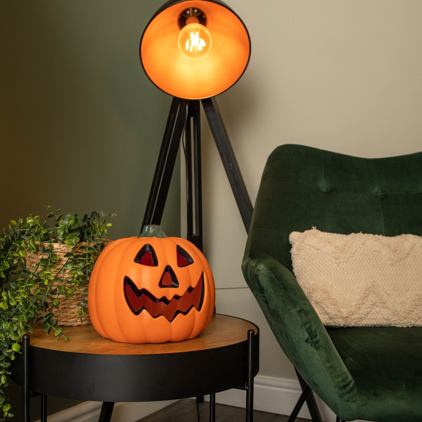 21cm Battery Operated Light up Pumpkin Lantern with Multi-Coloured LEDs