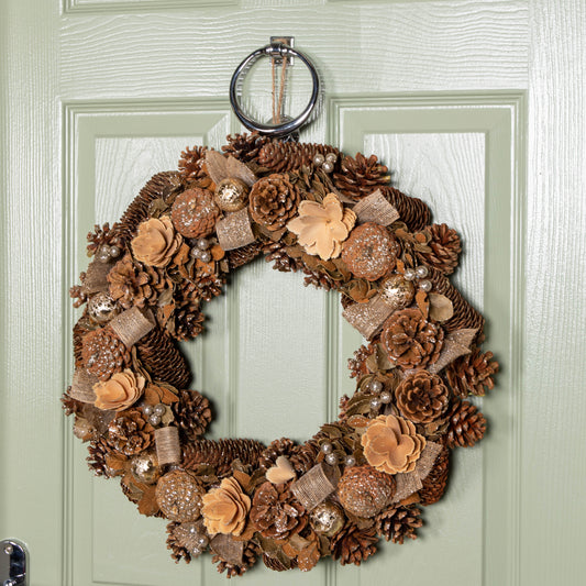 50cm Hanging Christmas Gold Fest Wreath with Pinecones and Gold Berries