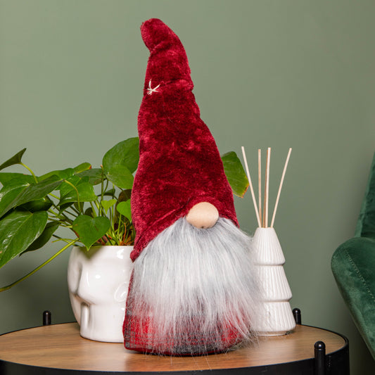 48cm Red Tartan Sitting Christmas Gonk with Snowflake Hat