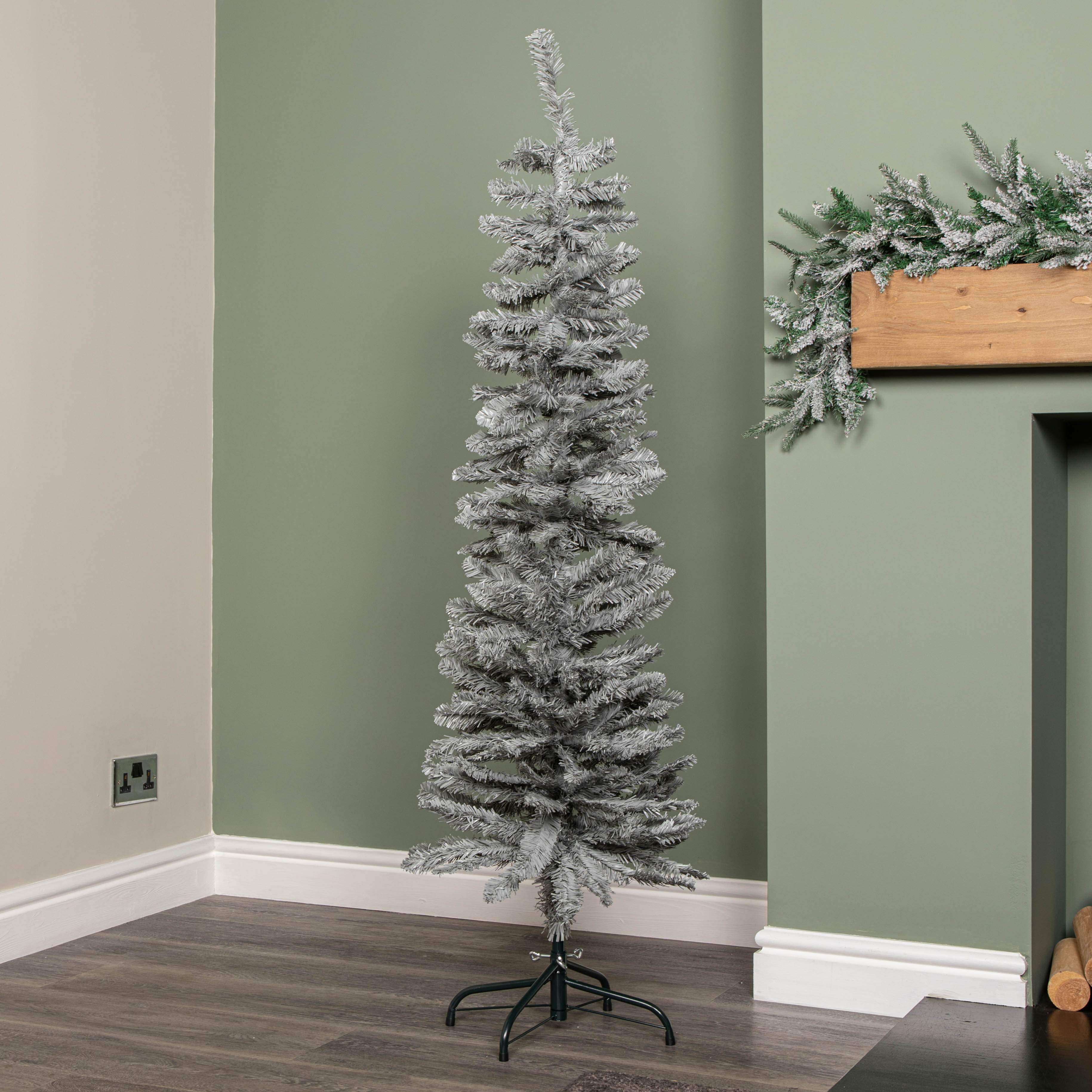 5ft (1.5m) Grey Artificial Pencil Christmas Tree With Green Metal Stand and 236 Tips