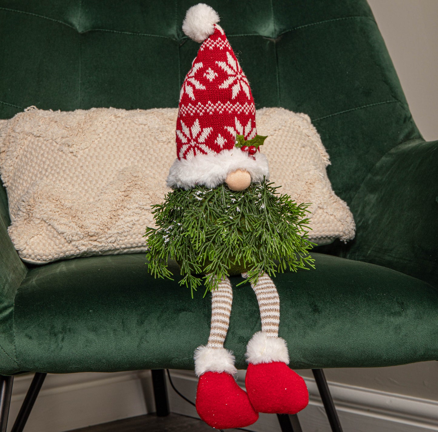 48cm Red and White Christmas Tree Sitting Gonk with Dangly Legs and Snowflake Hat