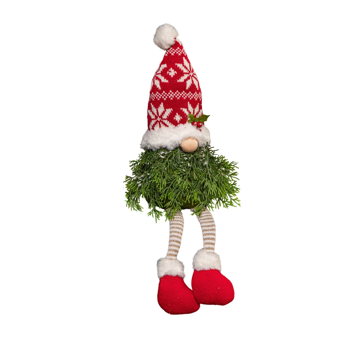 48cm Red and White Christmas Tree Sitting Gonk with Dangly Legs and Snowflake Hat