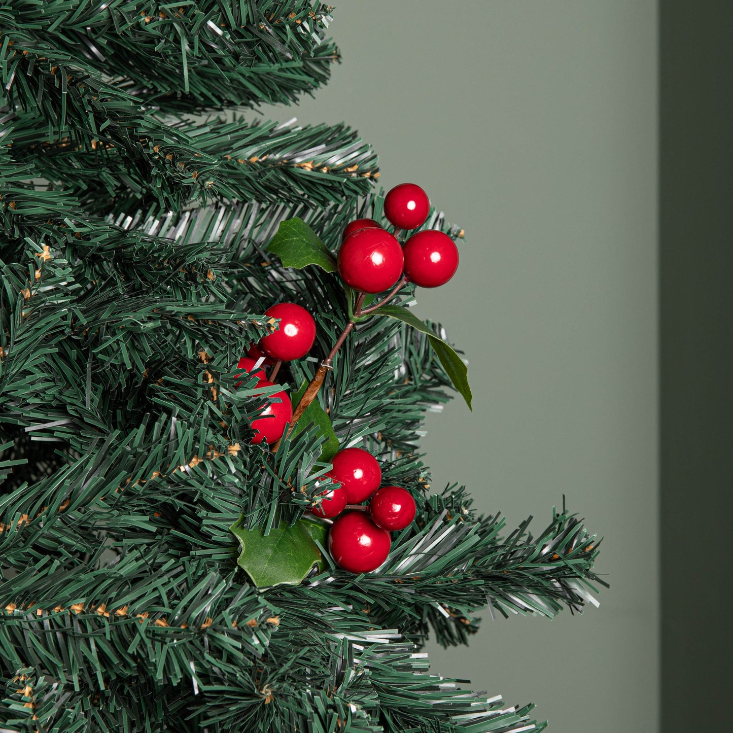 Set of 6 30cm Christmas Pick Decoration with Cherries and Holly Leaves