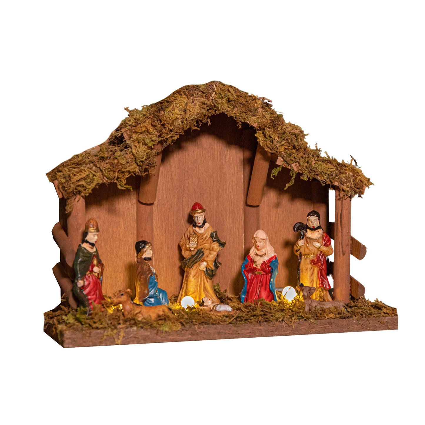 18cm Battery Operated Light up Wooden Christmas Nativity Scene with 3 Warm White LEDs