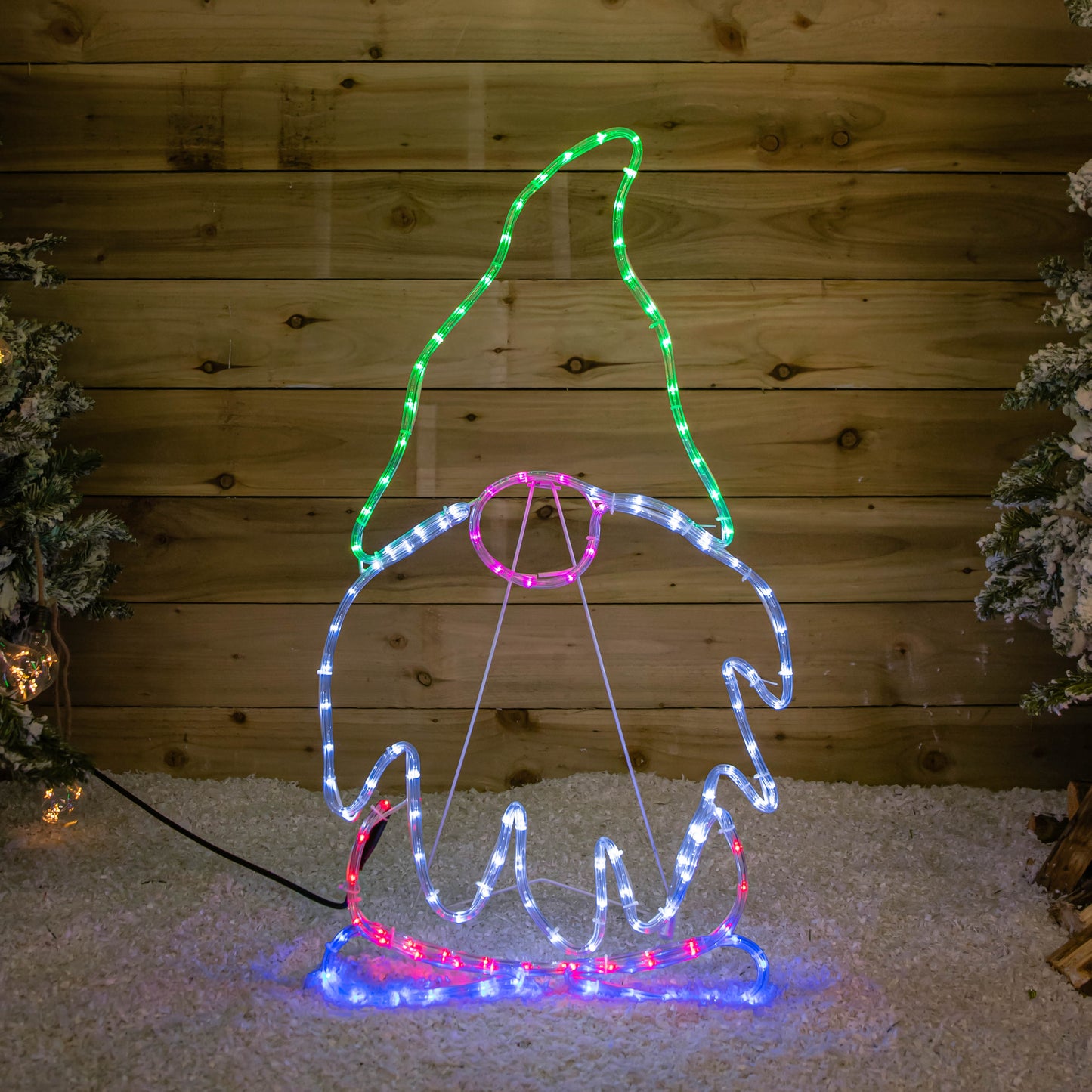 91cm Standing Christmas Gnome Rope Light with 132 Static & Flashing Multi-Coloured LEDs