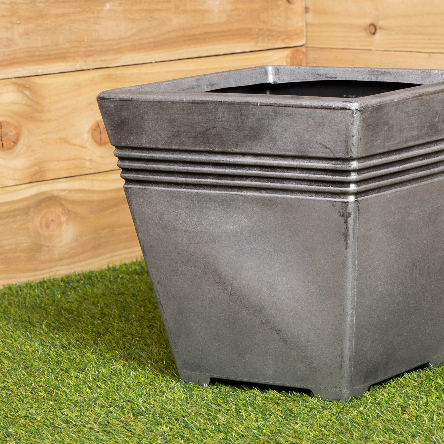 33cm Square Milano Grey Pewter Garden Patio Plant Pot