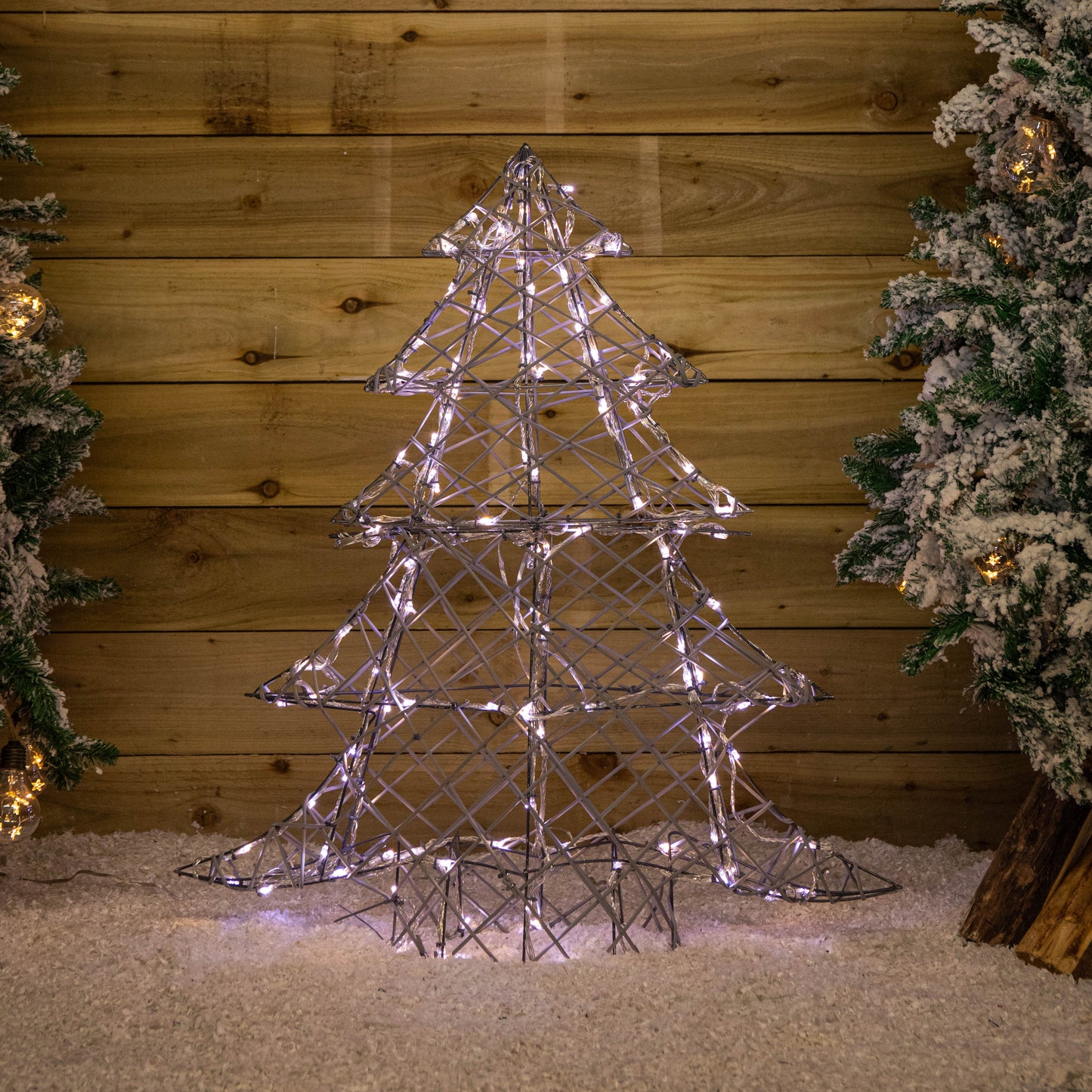 90cm Light up Grey Rattan Christmas Tree with 120 White & Warm White LEDs