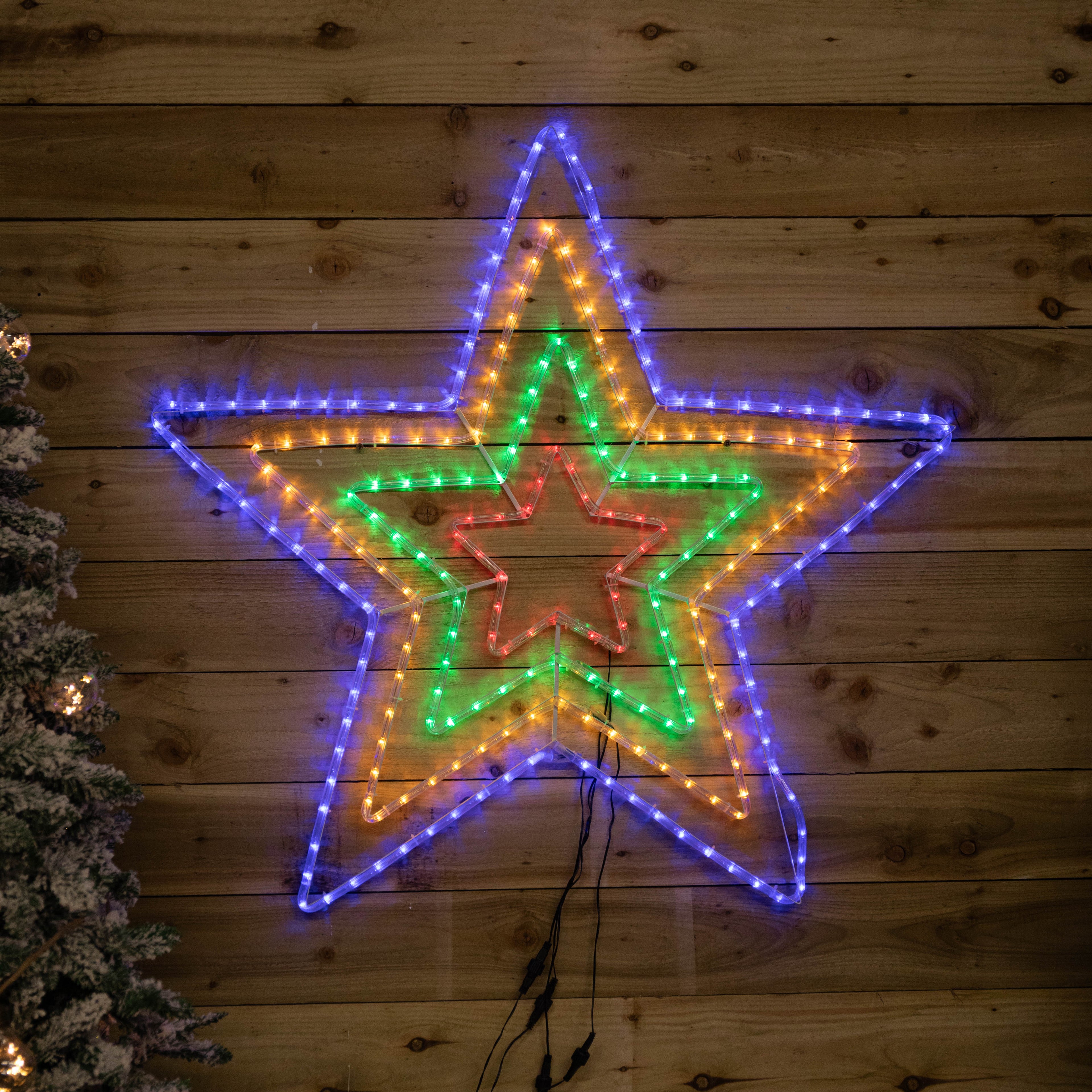 1.7m x 1.3m Light up Hanging Christmas Star Rope Light with Multi-Coloured LEDs