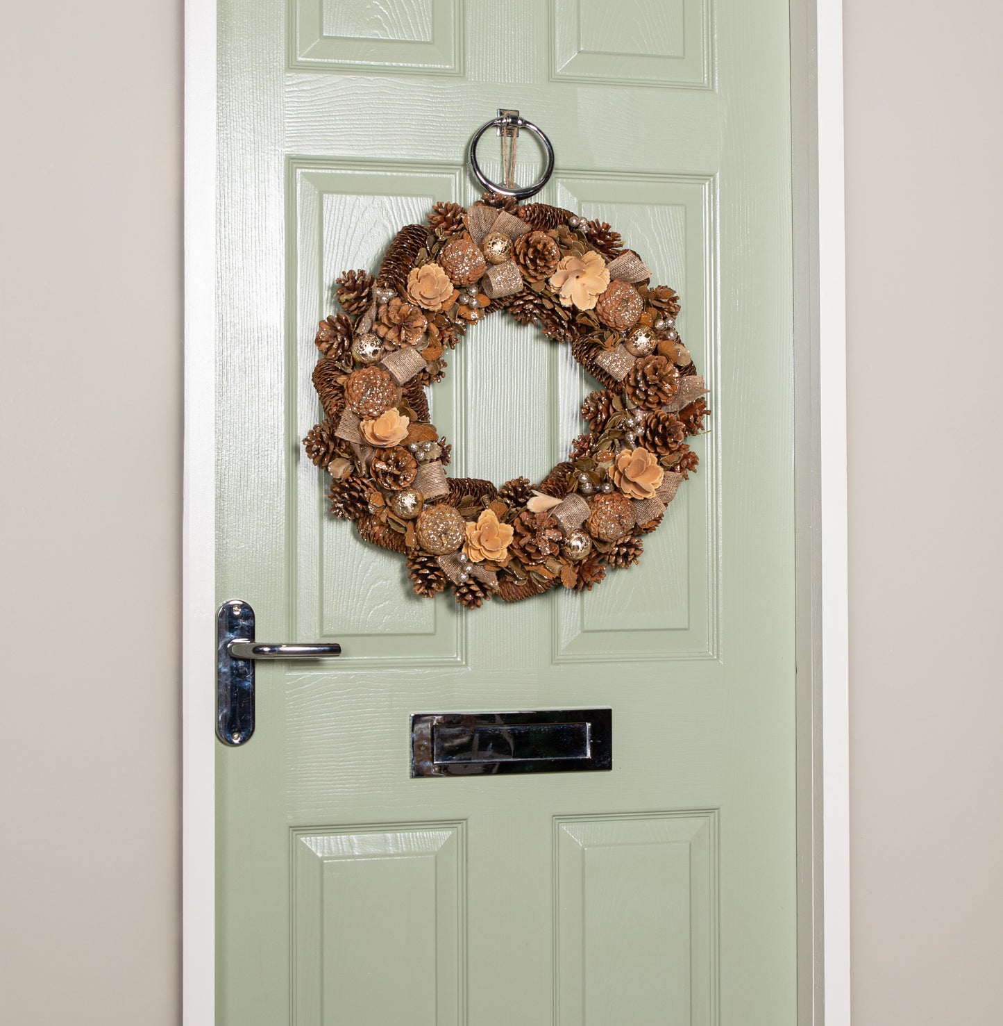 50cm Hanging Christmas Gold Fest Wreath with Pinecones and Gold Berries