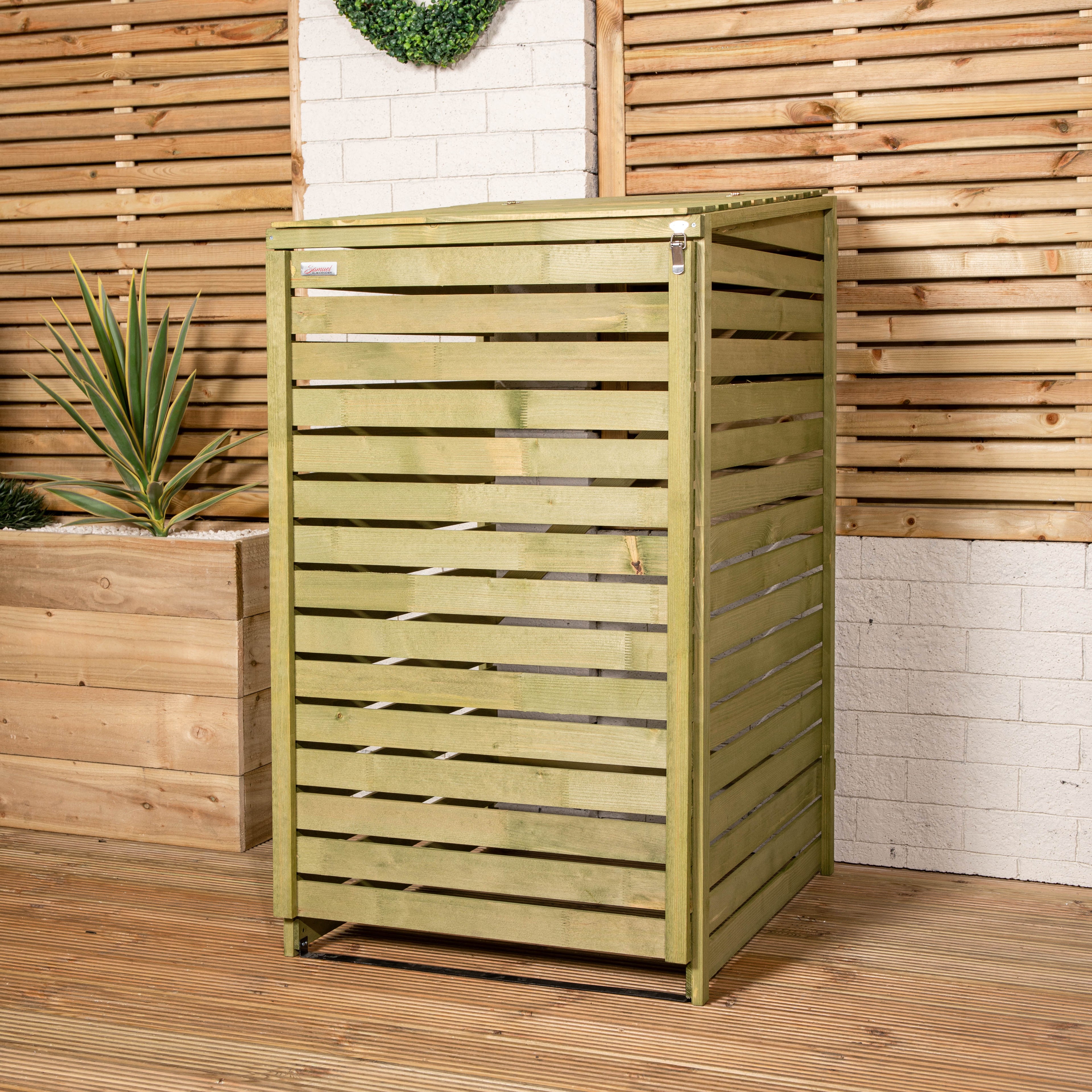 68cm x 1.2m Wooden Outdoor Garden Single Wheelie Bin Store Storage