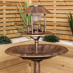 1.1m Bronze Effect Resin Garden Bird Bath & Table with Solar Light