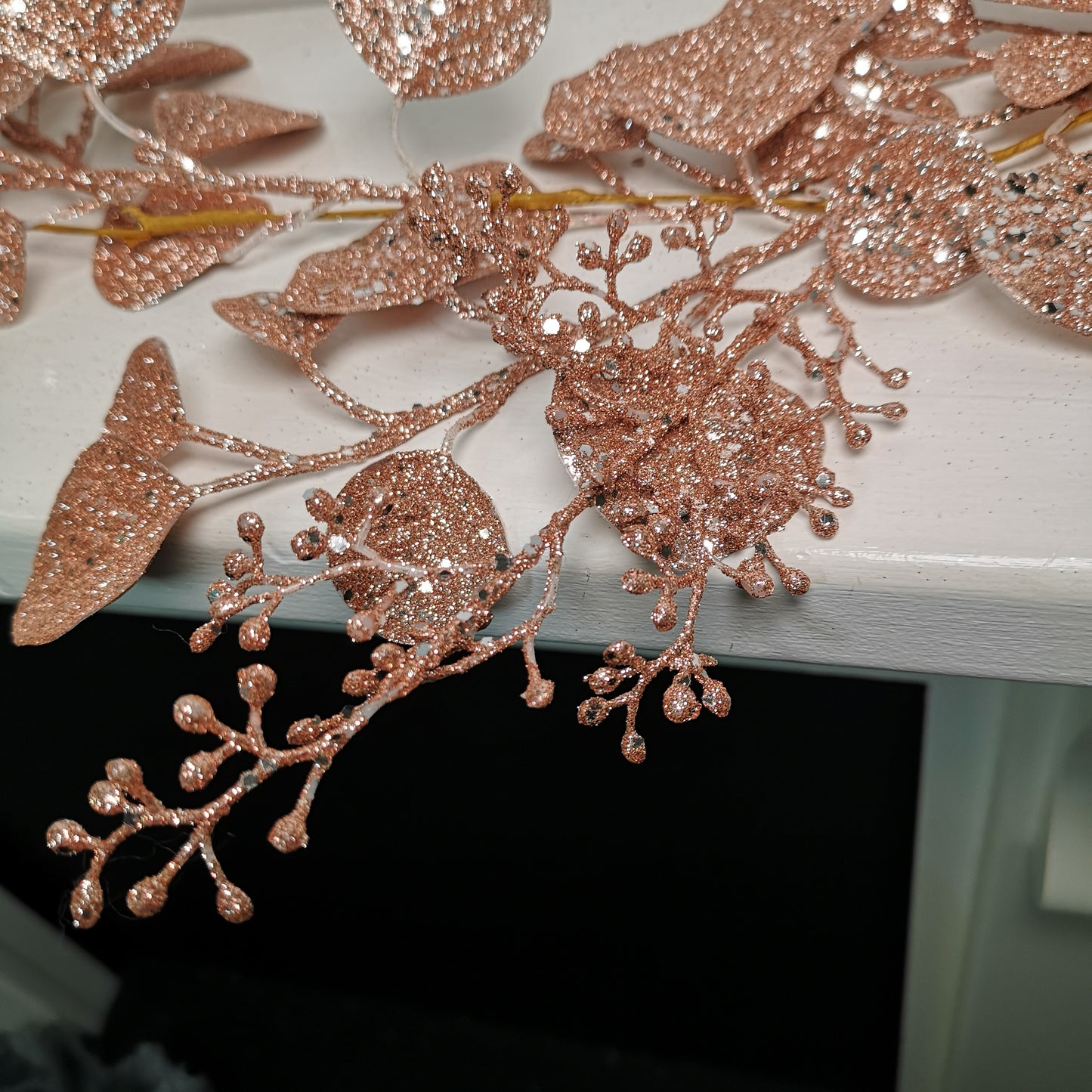 1.6m Rose Gold Glitter Eucalyptus Leaf Christmas Garland Decoration