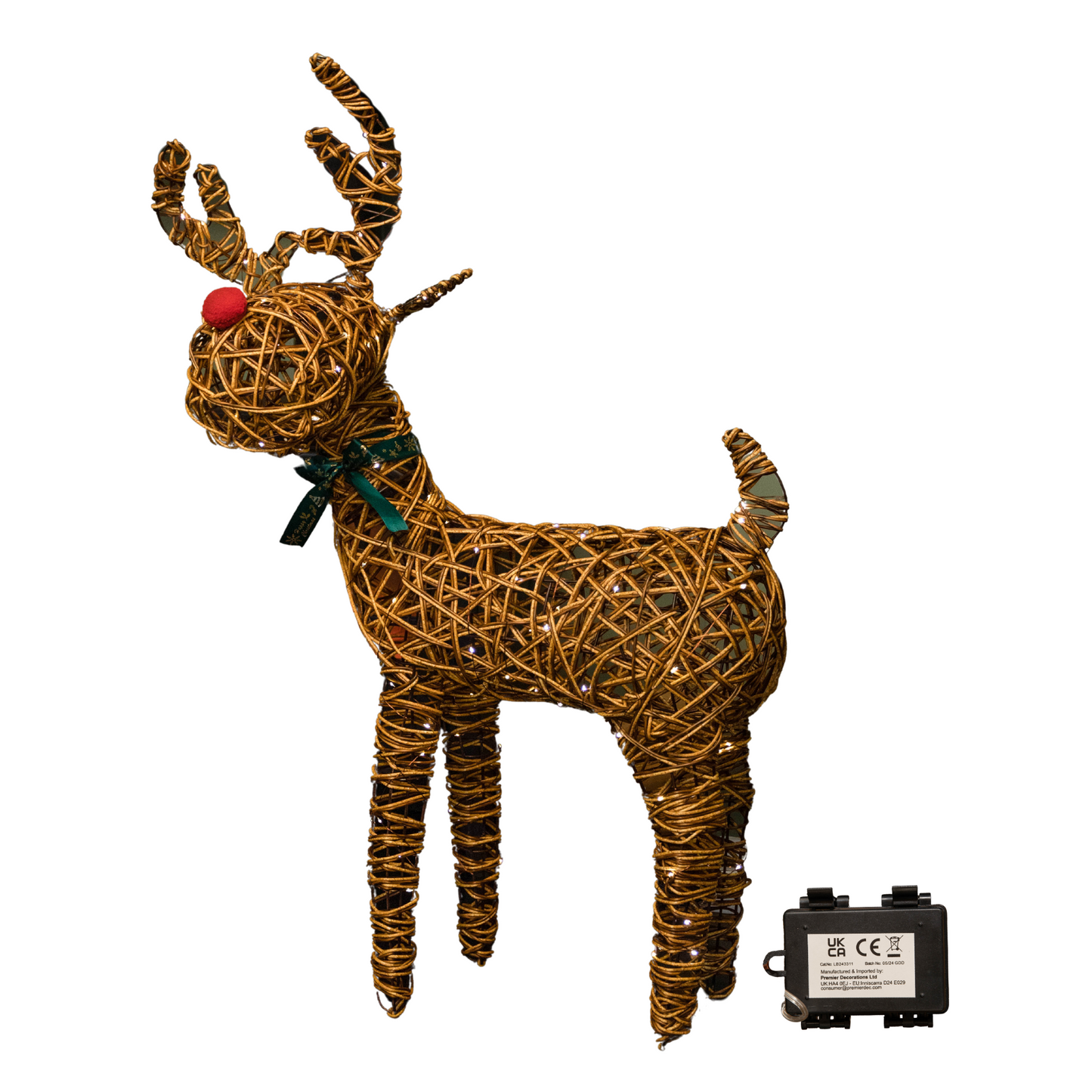 93cm Battery Operated Light up Brown Christmas Reindeer with Red Nose & 120 Warm White LEDs