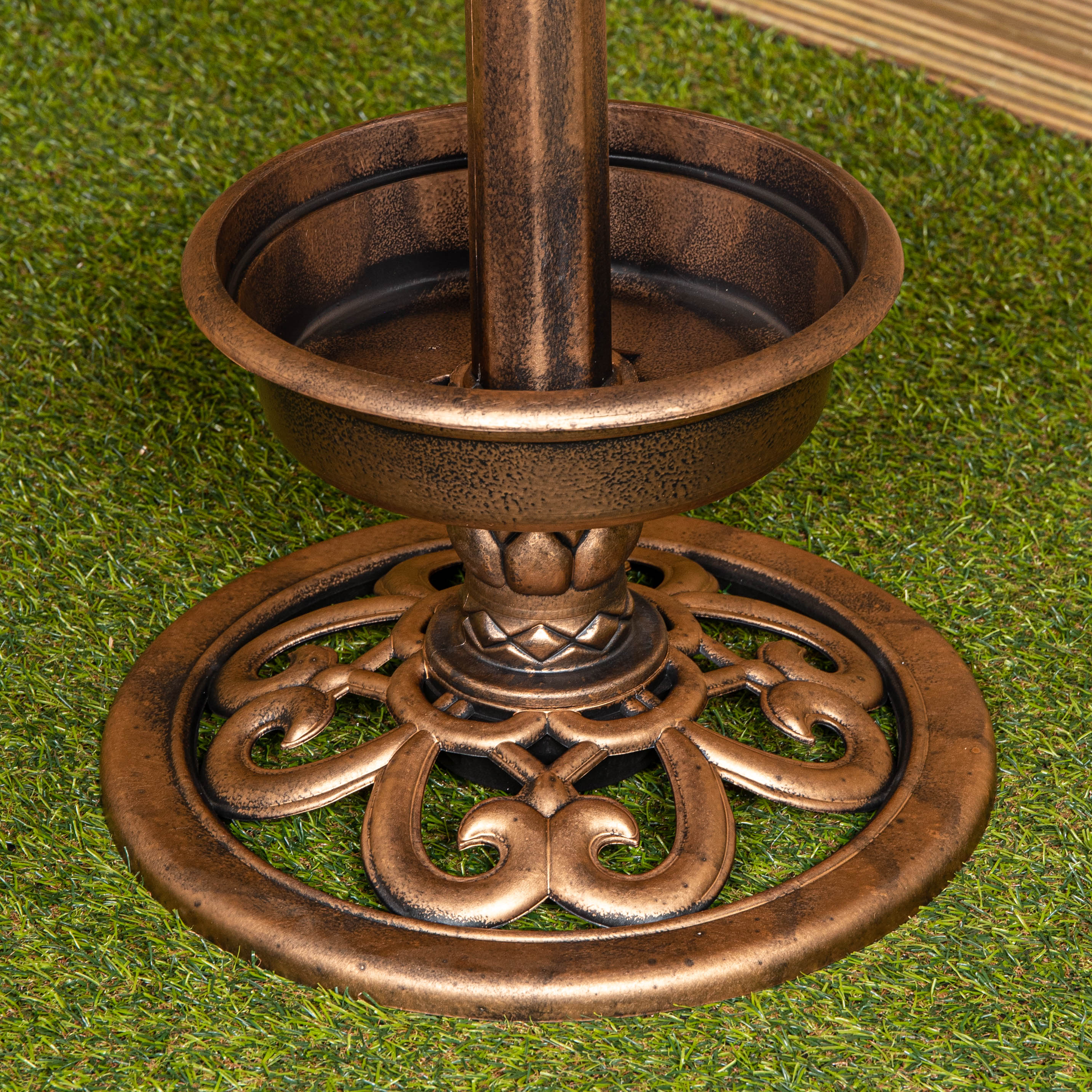 1.1m Bronze Effect Resin Garden Bird Bath & Table with Solar Light