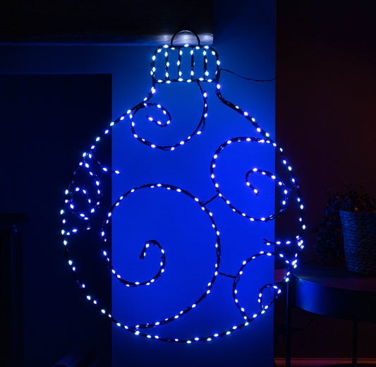 78cm Metal Hanging Christmas Bauble with 245 Static & Twinkling LEDs in Blue & White