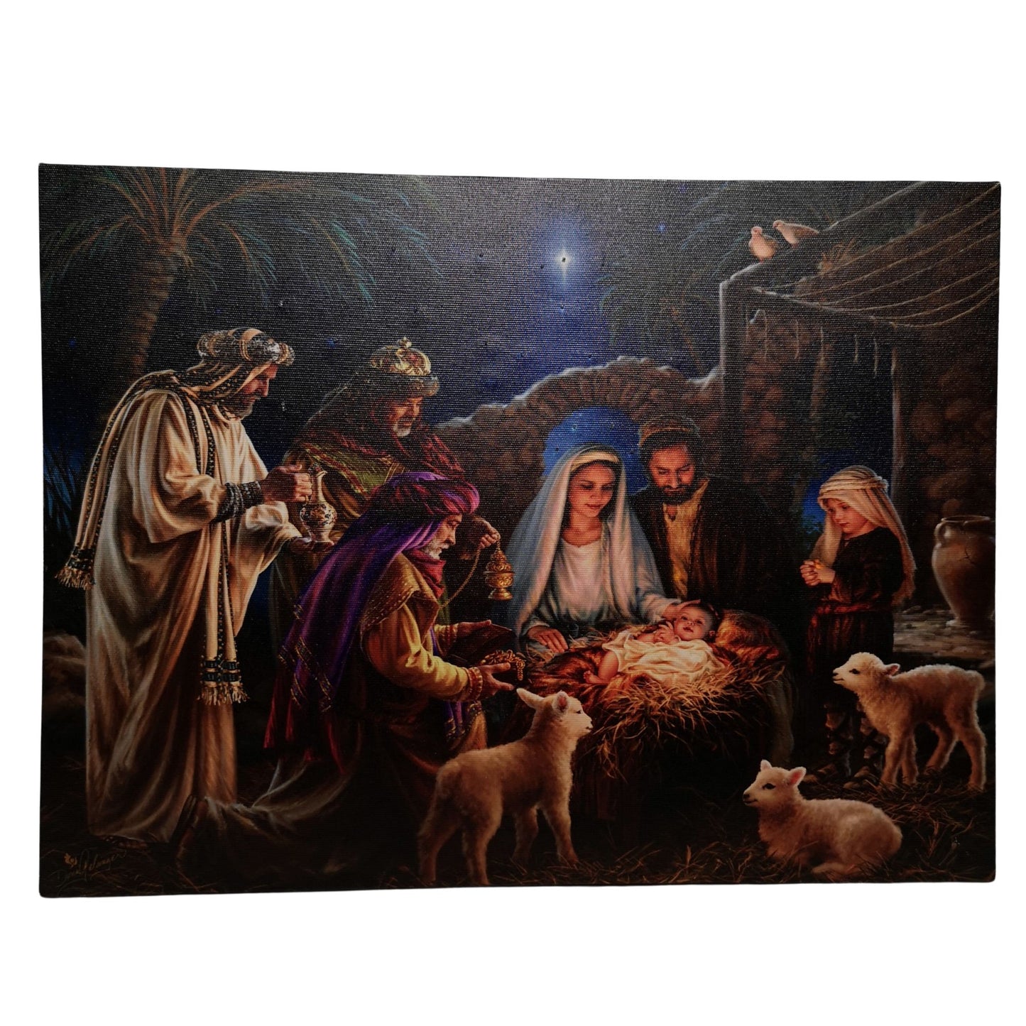 40cm x 30cm Premier Nativity Scene Fibre Optic Christmas Wall Canvas Picture