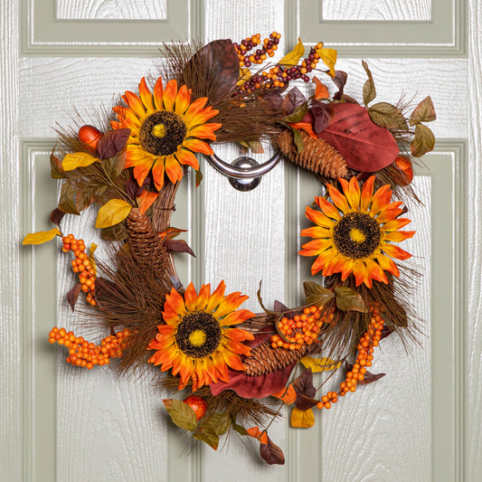 45cm Hanging Artificial Golden Sunflower Whirl Autumn Wreath