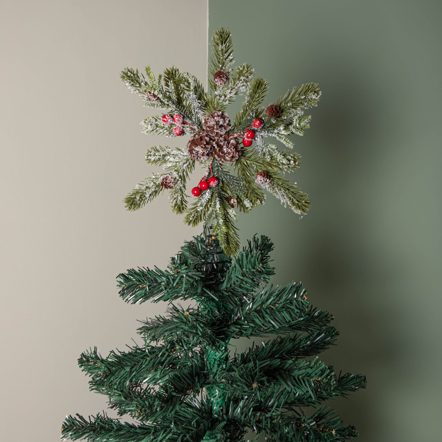 33cm Christmas Tree Topper with Pinecones, Red Berries and Frosted Seasonal Foliage