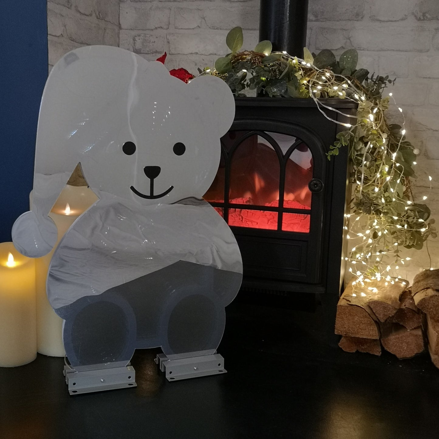 60cm LED Infinity Light Teddy with Hat & Bow-tie Decorations with Metal Stand