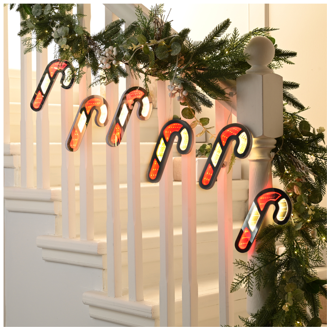 1.75m 6 Infinity Hanging Christmas Candy Cane Garland with Red and White LEDs