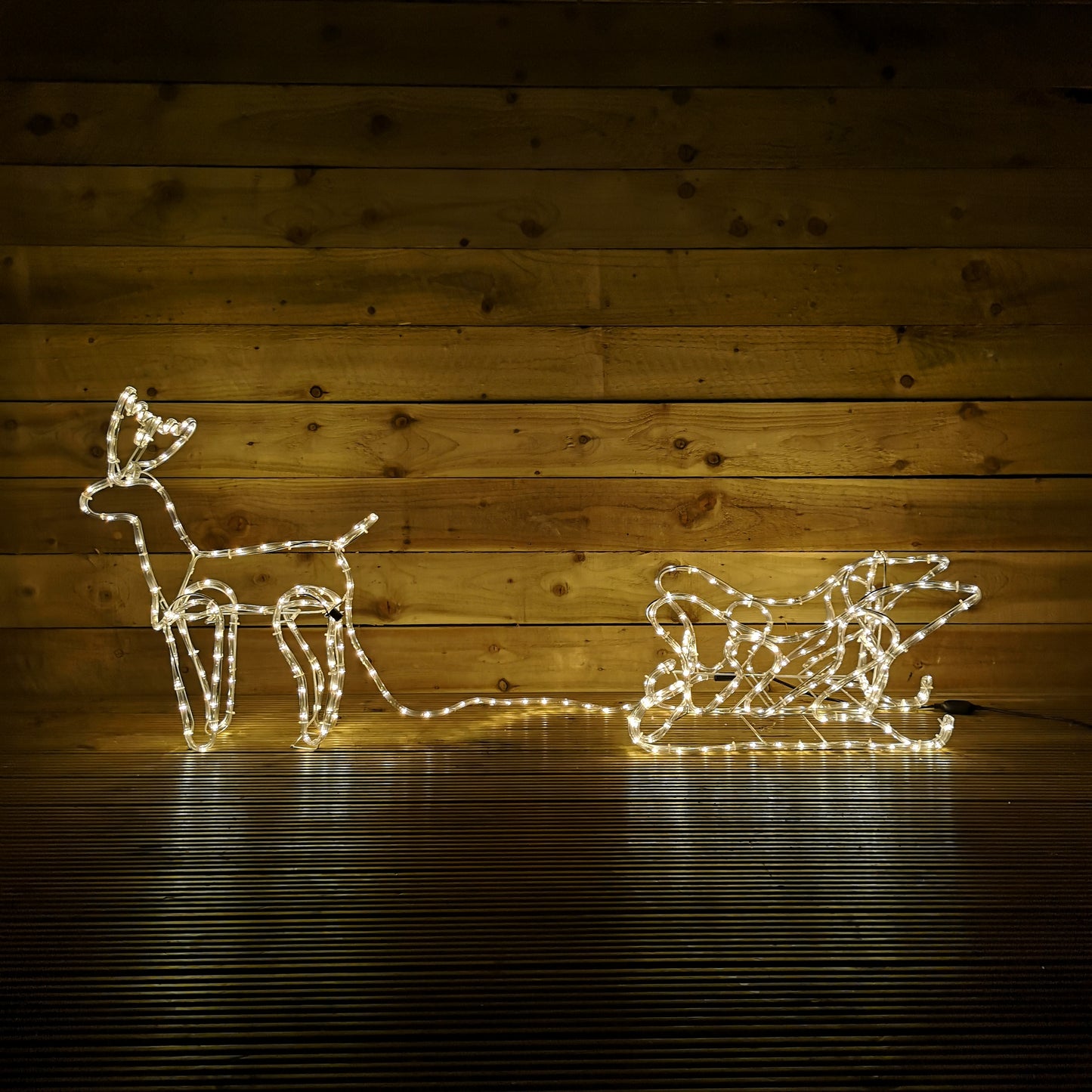 1.4m LED Rope Light Reindeer with Sleigh Christmas Decoration in White