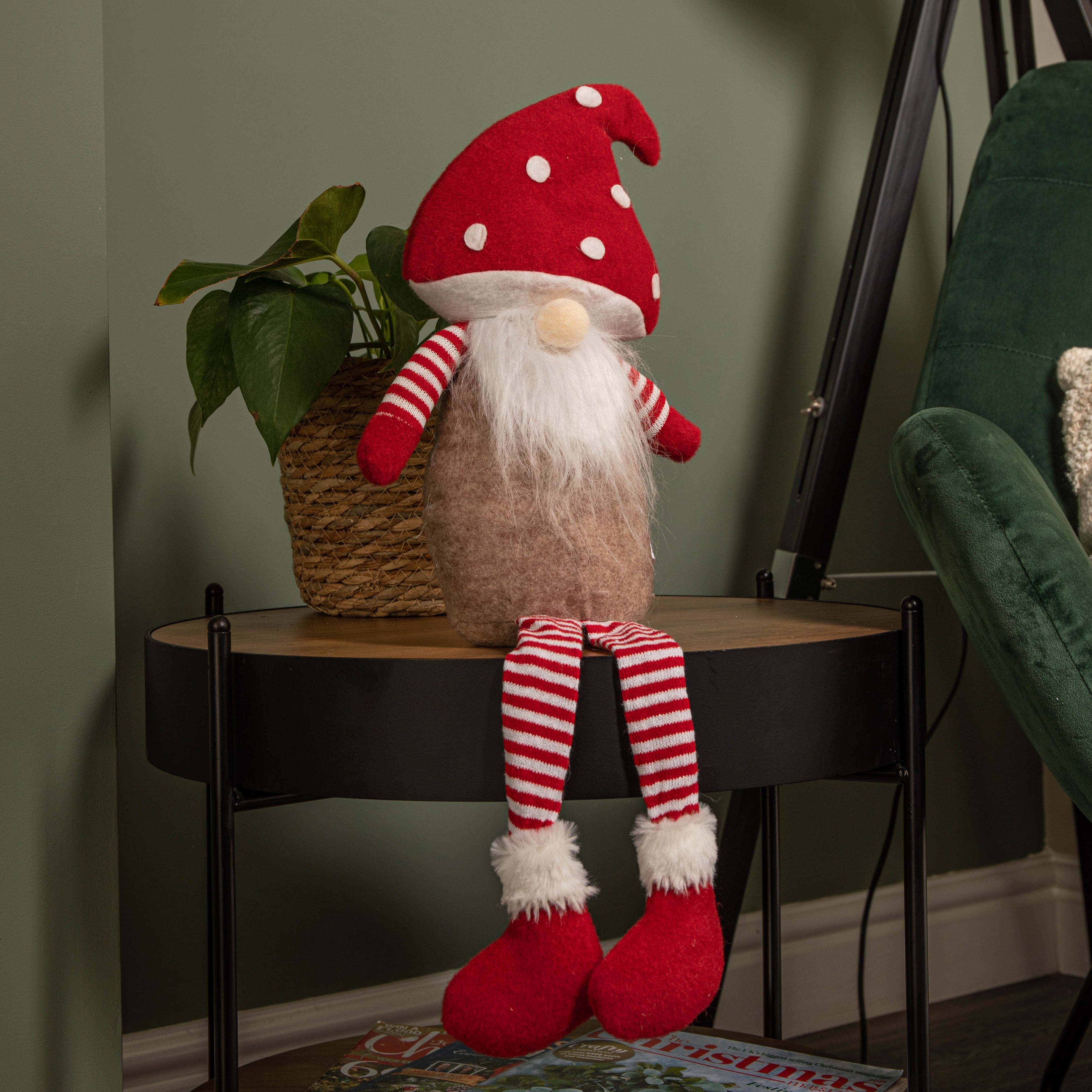 53cm Red and White Sitting Gonk with Mushroom Hat and Dangly Legs