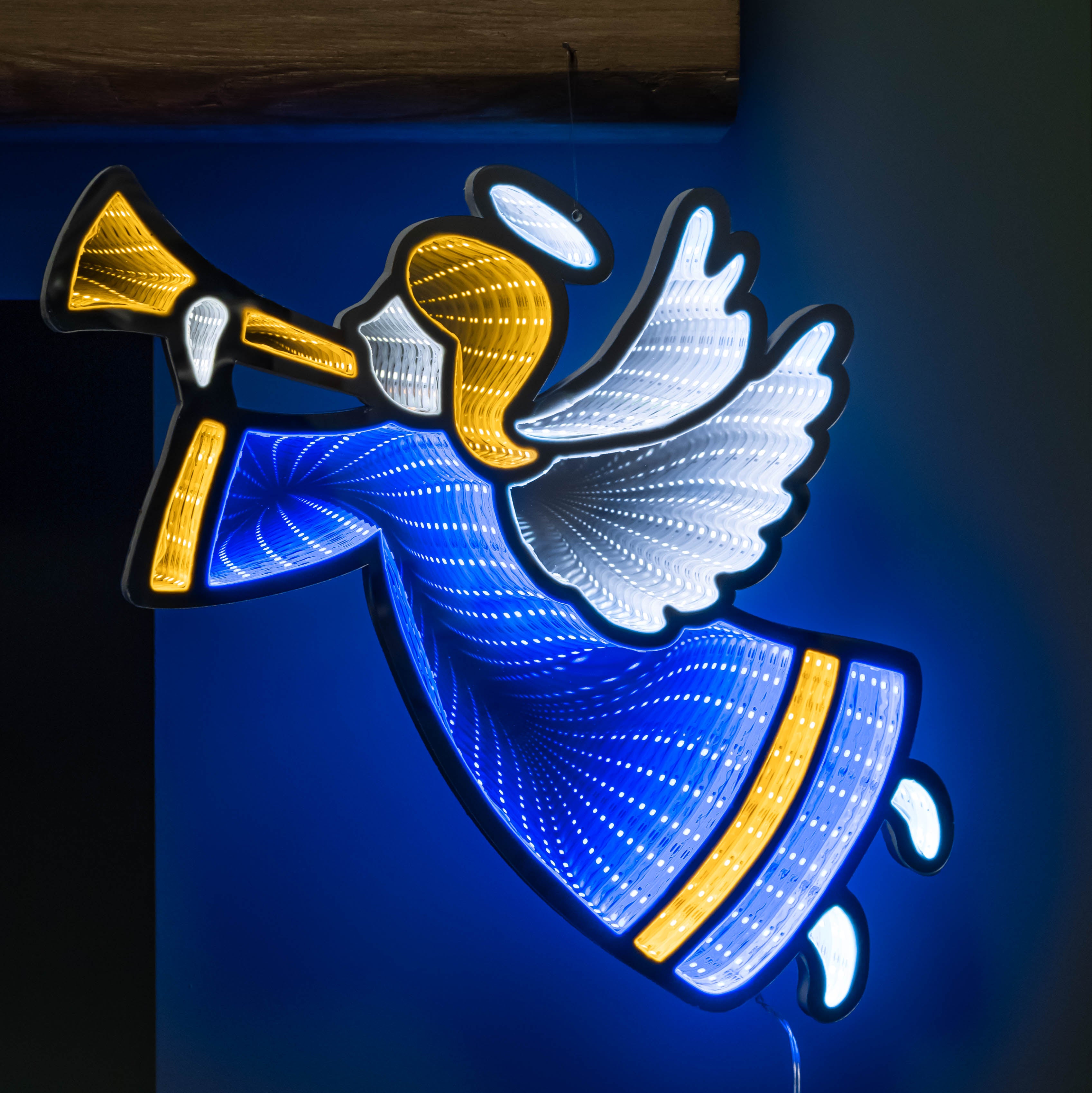 40cm Infinity Hanging Christmas Angel with Blue and Gold LEDs