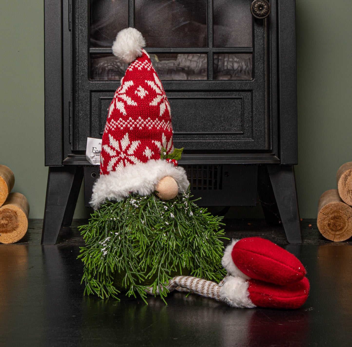 48cm Red and White Christmas Tree Sitting Gonk with Dangly Legs and Snowflake Hat