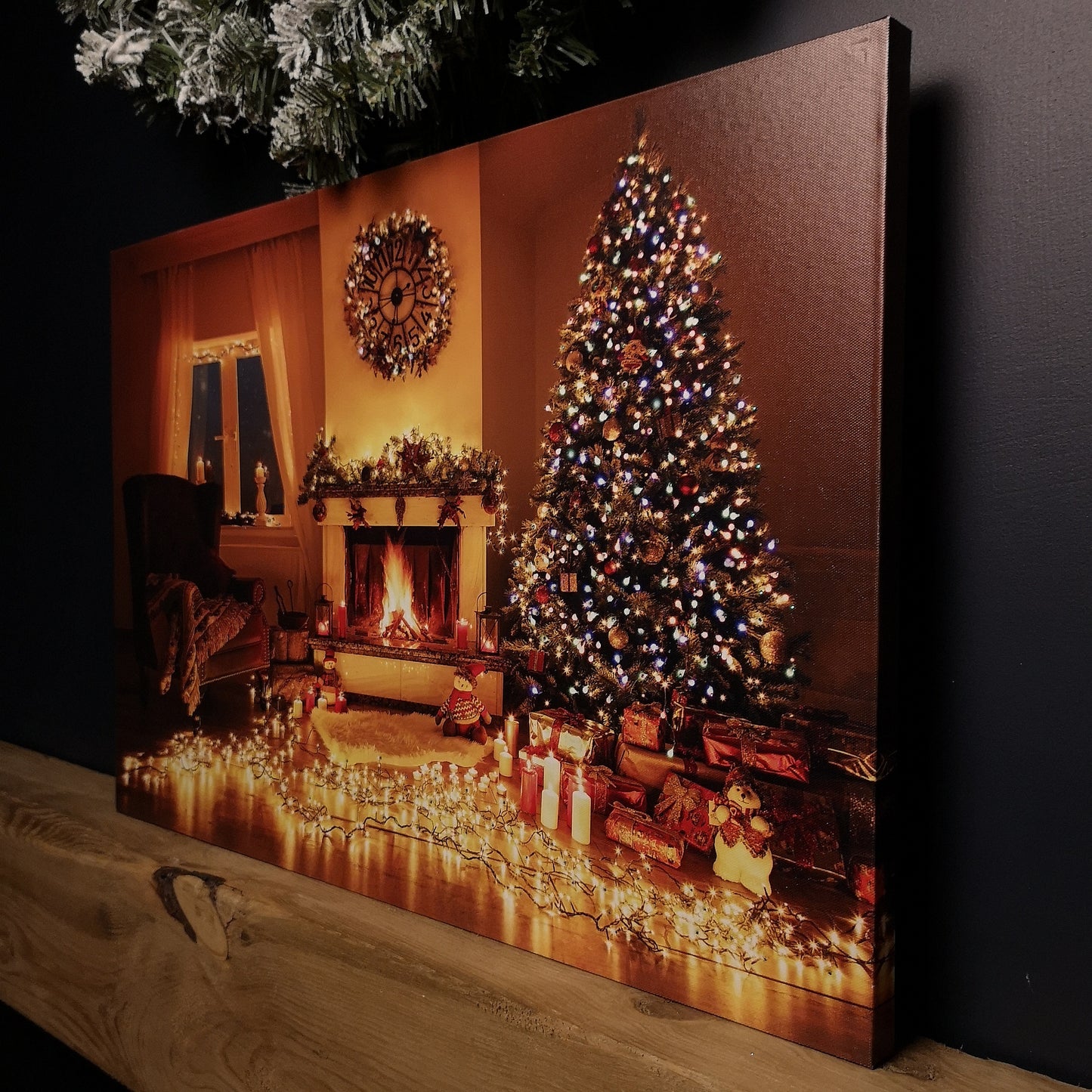 40 x 60cm Fibre Optic Wall Canvas with Christmas Tree Scene and Multicoloured LEDs