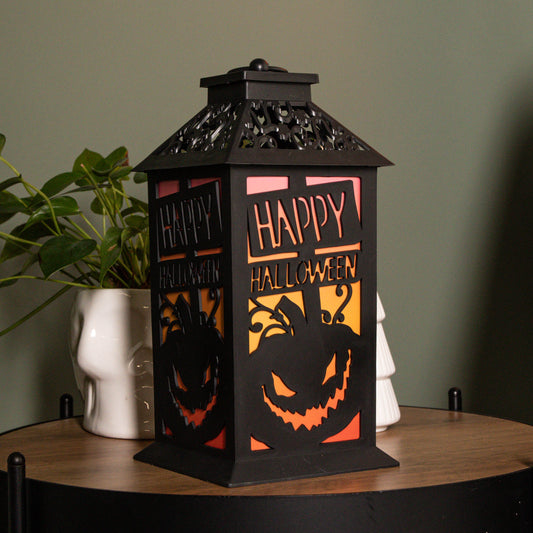 29cm Battery Operated Black Light up Happy Halloween Lantern Decoration with Multi-Coloured LEDs