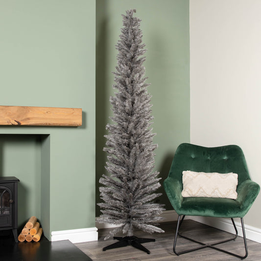 7ft (2.1m) Grey Pencil Pine Artificial Christmas Tree with 401 Tips