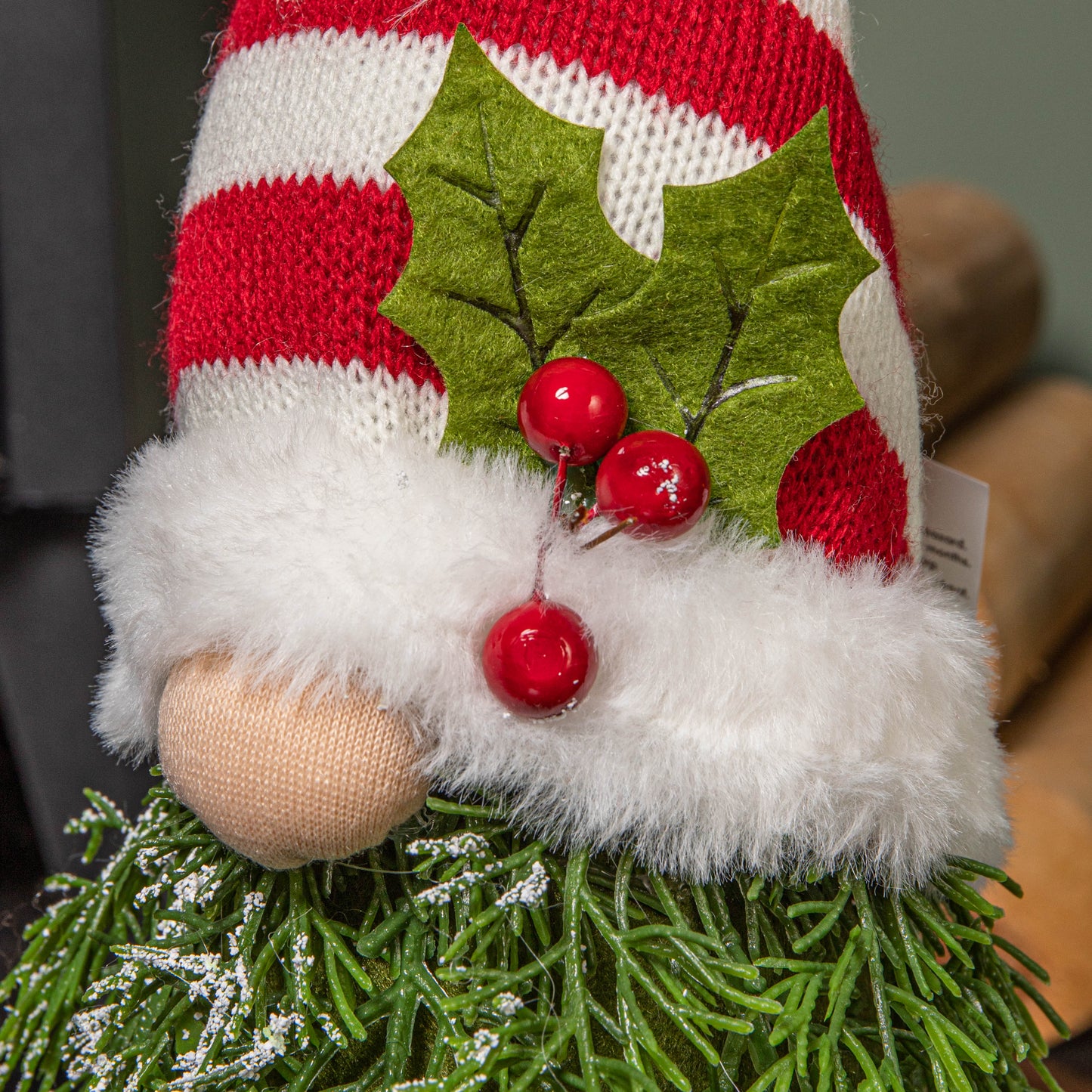 31cm Red and White Christmas Tree Sitting Gonk with Striped Hat