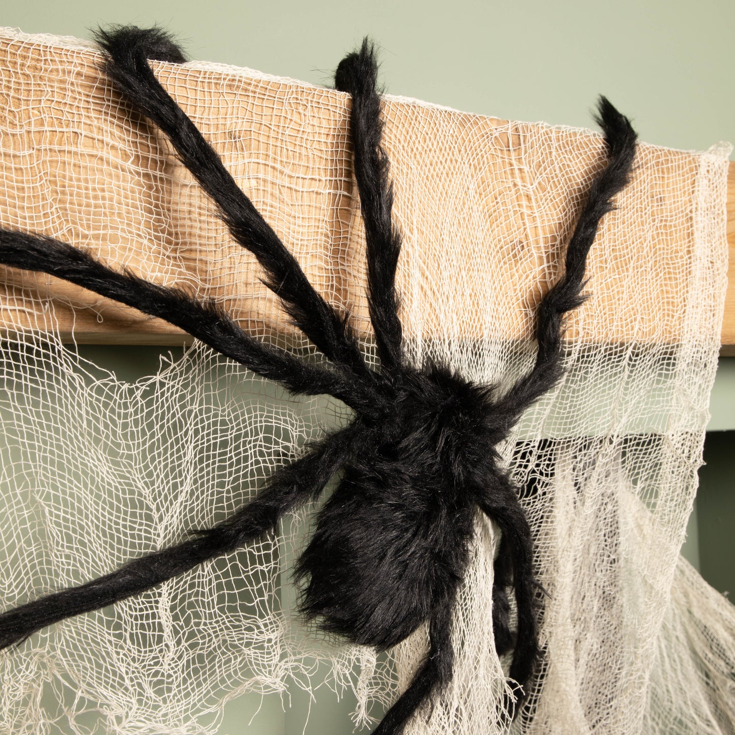 90cm Black Furry Halloween Spider Decoration with Extendable Legs and Red Eyes