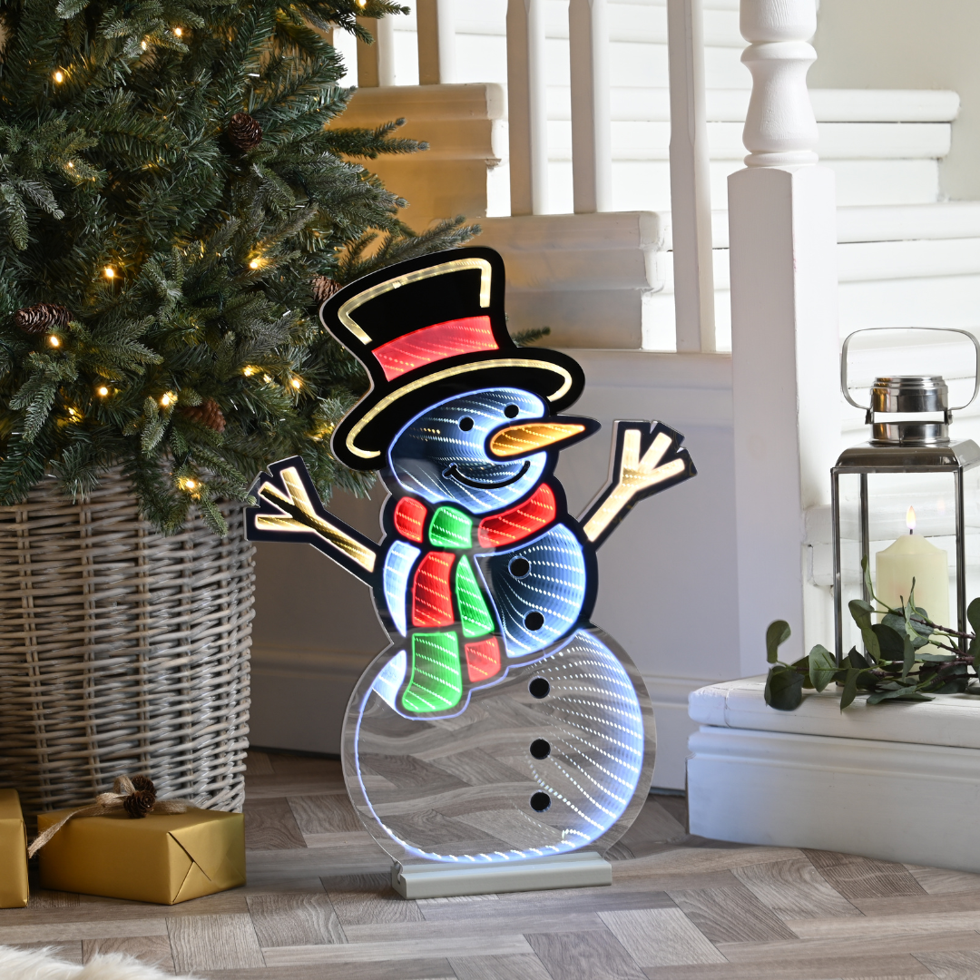 60cm Light up Standing Snowman Infinity Christmas Decoration with Multi-Coloured LEDs