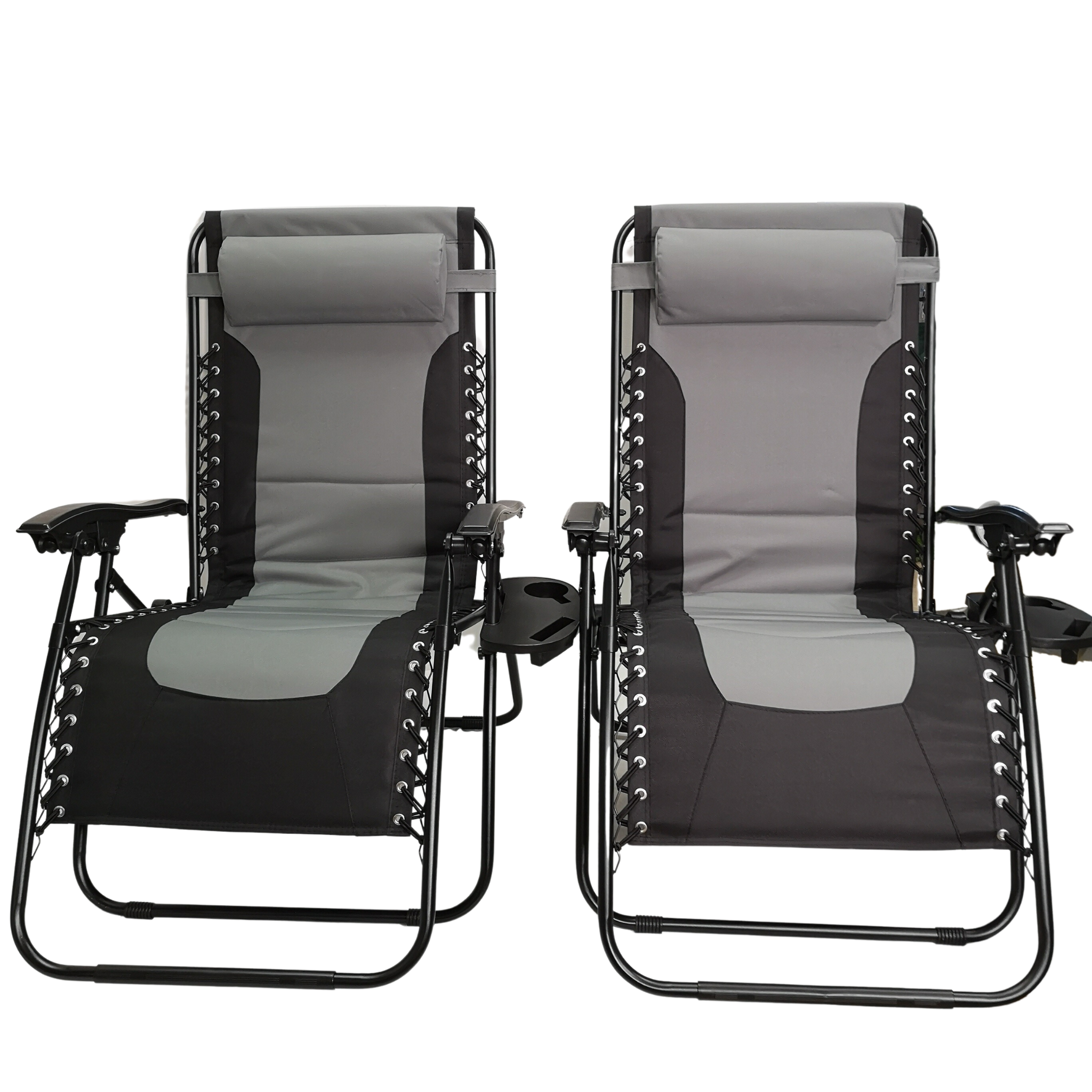 Set of 2 Luxury Padded Multi Position Zero Gravity Garden Relaxer Chair Lounger in Grey & Black