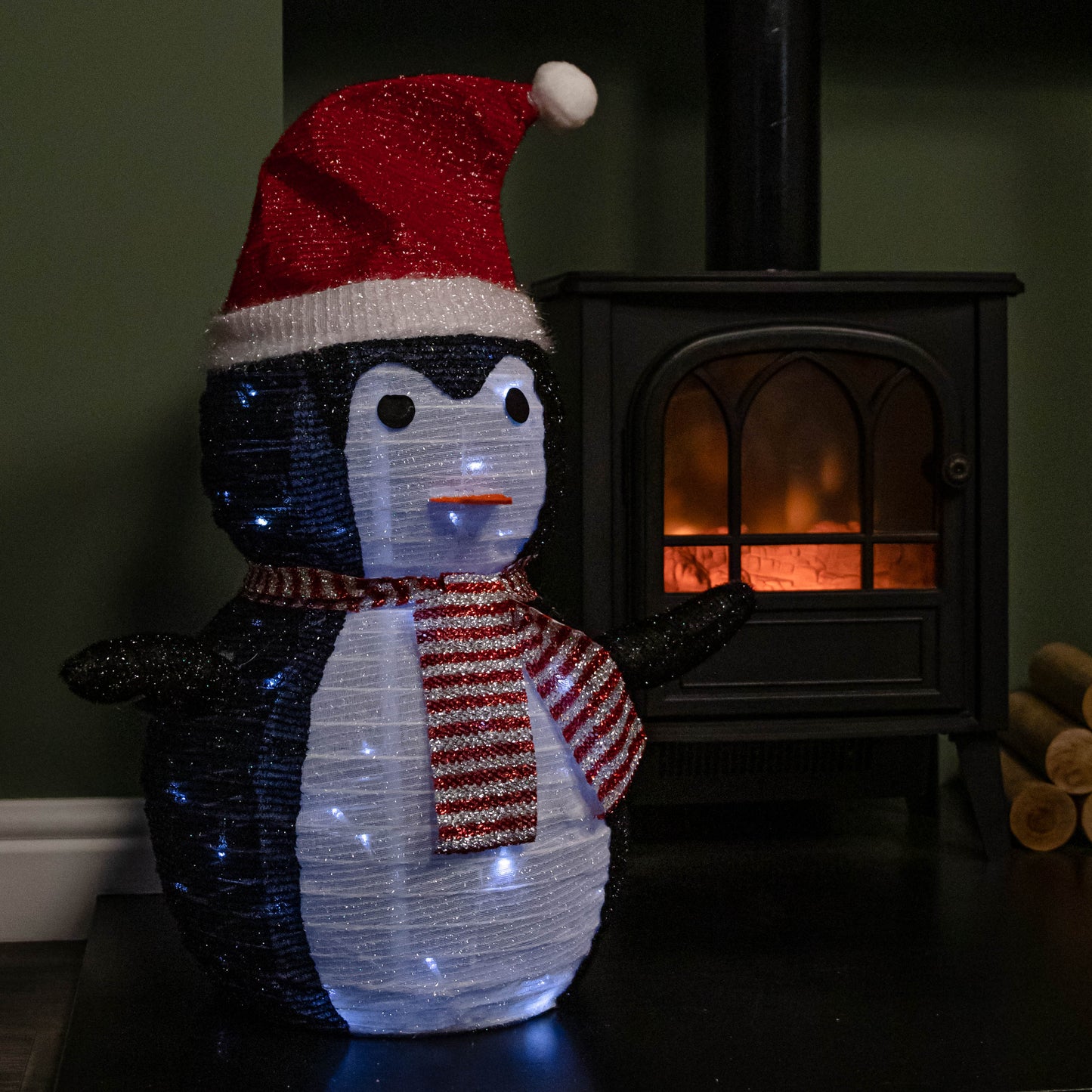 70cm Battery Operated Pop up Christmas Penguin with Static & Flashing White LEDs