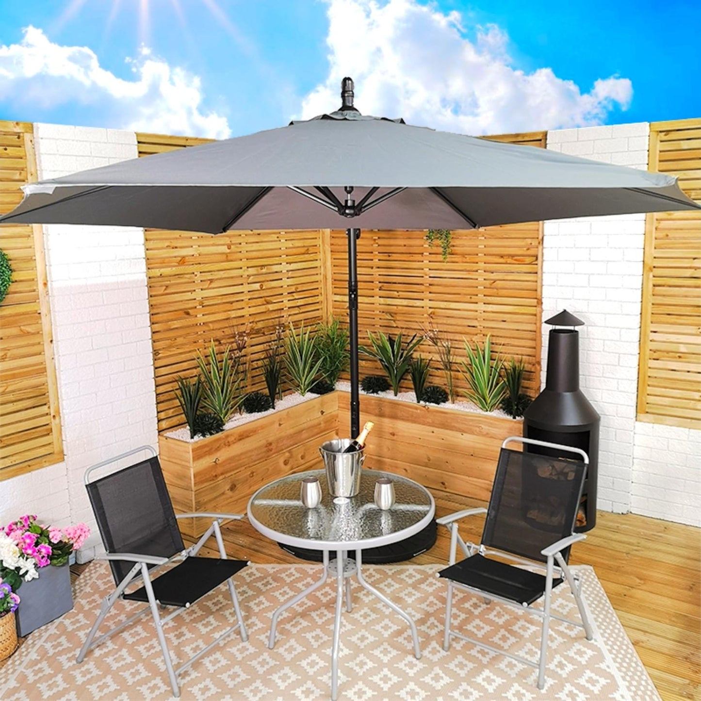 3m Hanging Banana Cantilever Garden Parasol with Cover in Grey