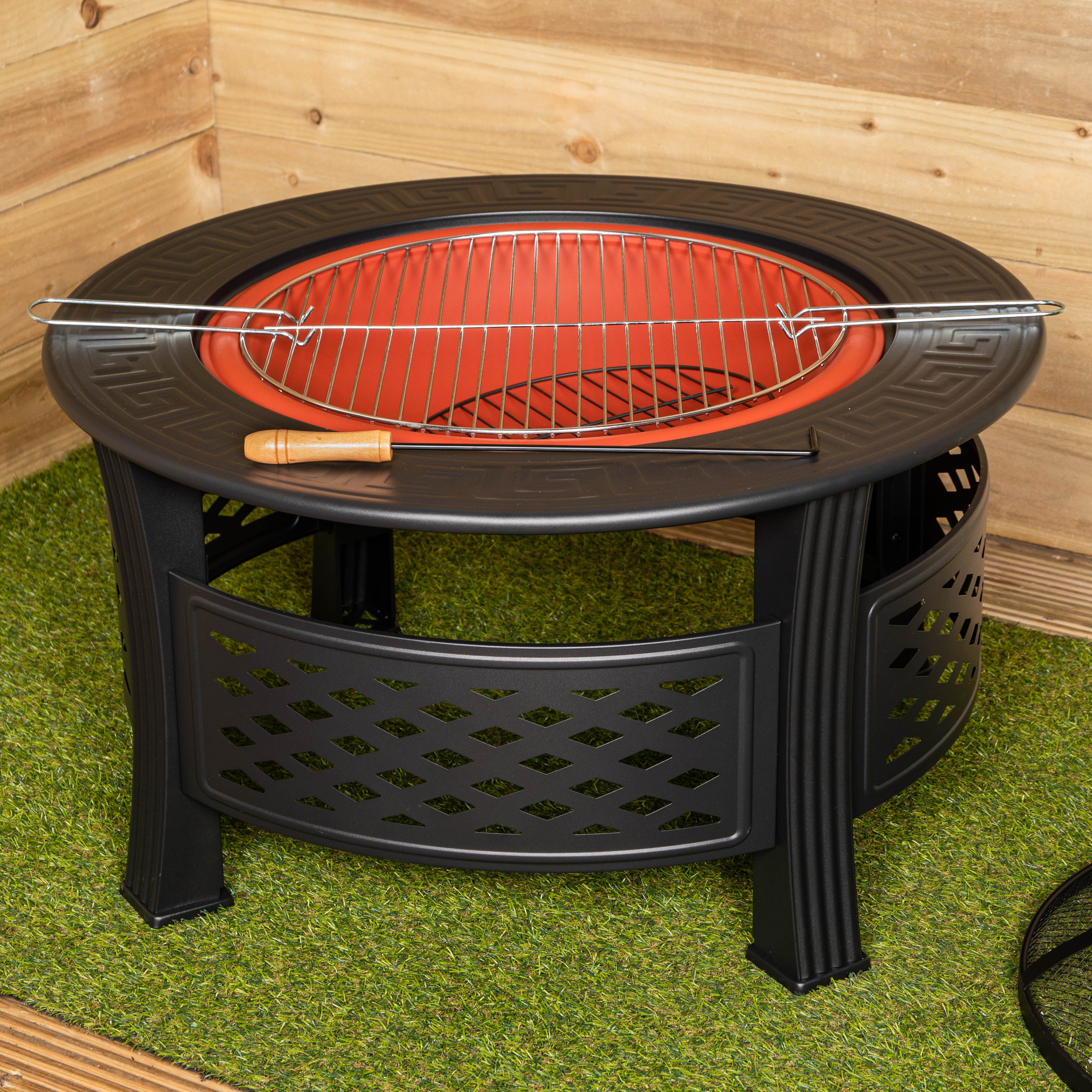 Samuel Alexander 80x58cm Black Steel Garden Patio Firepit Heater BBQ with Cover