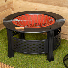 Samuel Alexander 80x58cm Black Steel Garden Patio Firepit Heater BBQ with Cover